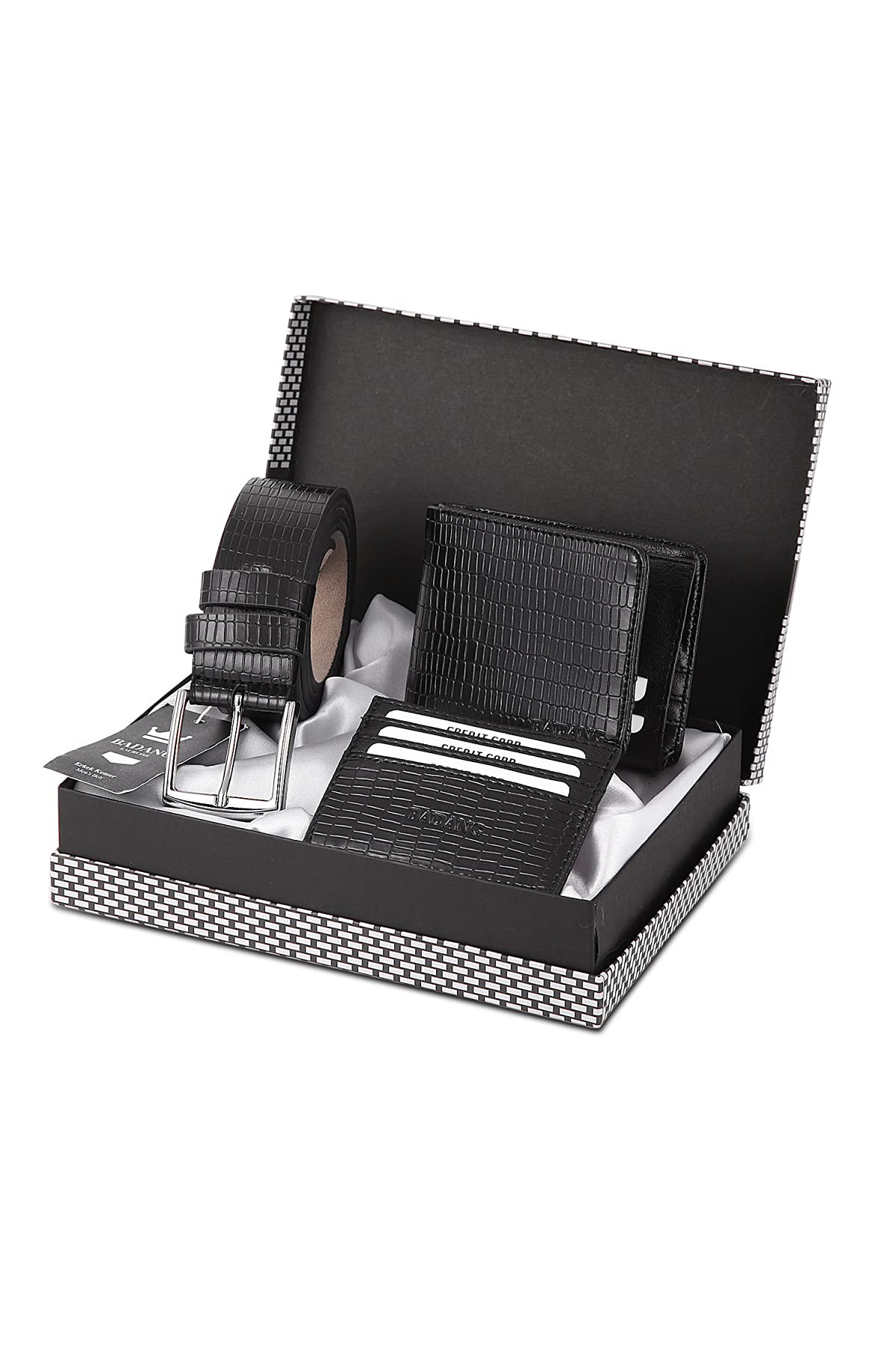 Premium Crocodile Leather Wallet & Belt Set - Gift for Men, Black, Standard Size - Perfect for Business & Travel