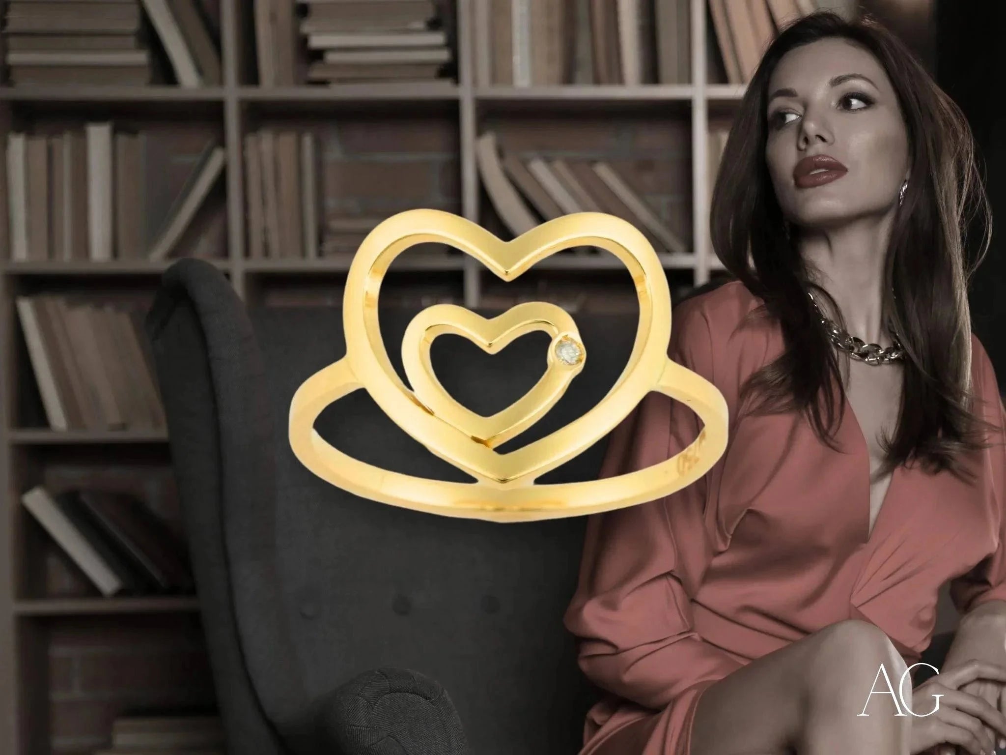 4H's Diamond Heart Ring - Elegant & Romantic Jewelry for Women, Perfect for Valentine's Day, Anniversary & Special Occasions