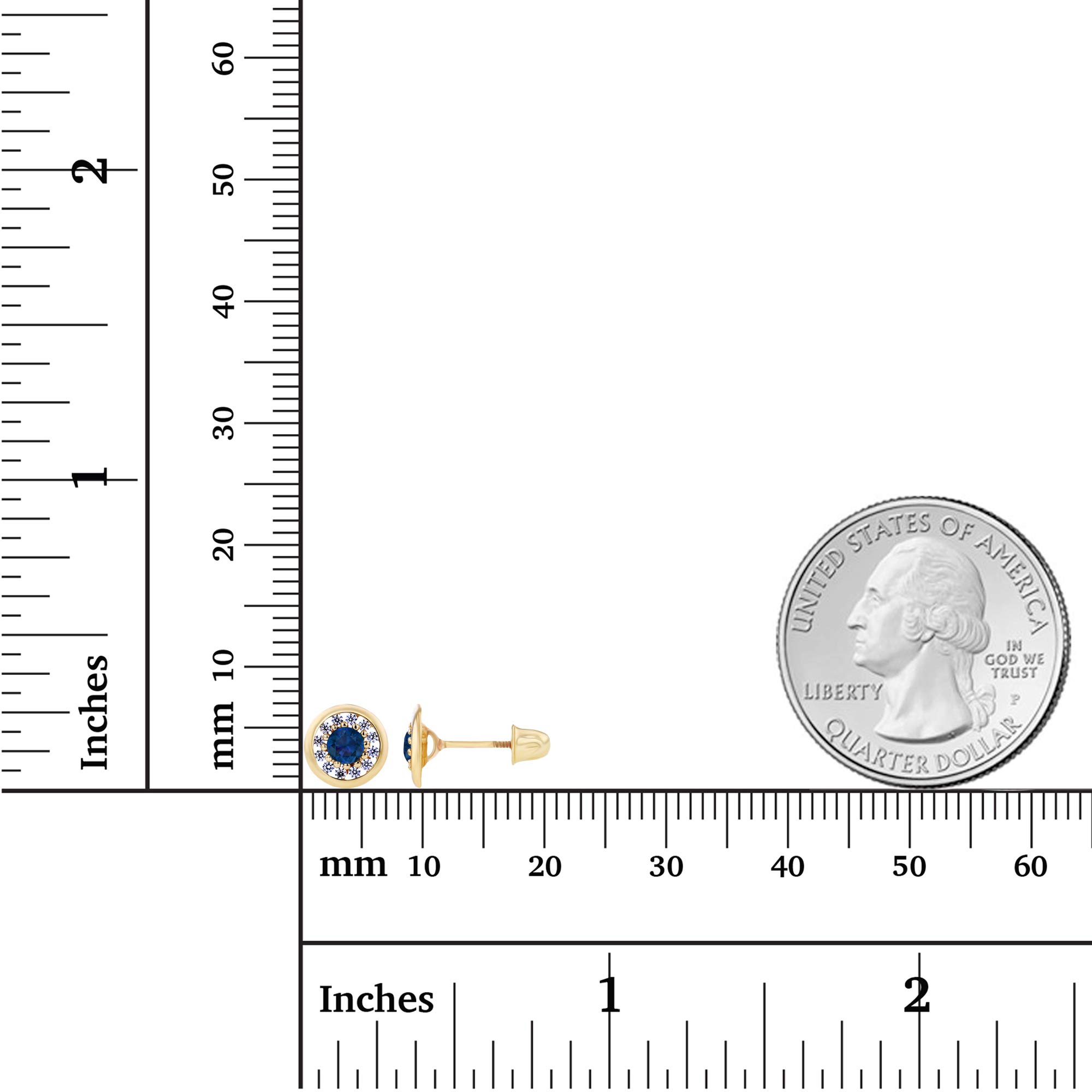 14K Solid Gold 7mm Circle Natural Birthstone Screwback Stud Earrings for Women | 3mm Birthstone & 1mm White Sapphire Pave Earrings | Perfect for Birthdays, Anniversaries & Everyday Elegance