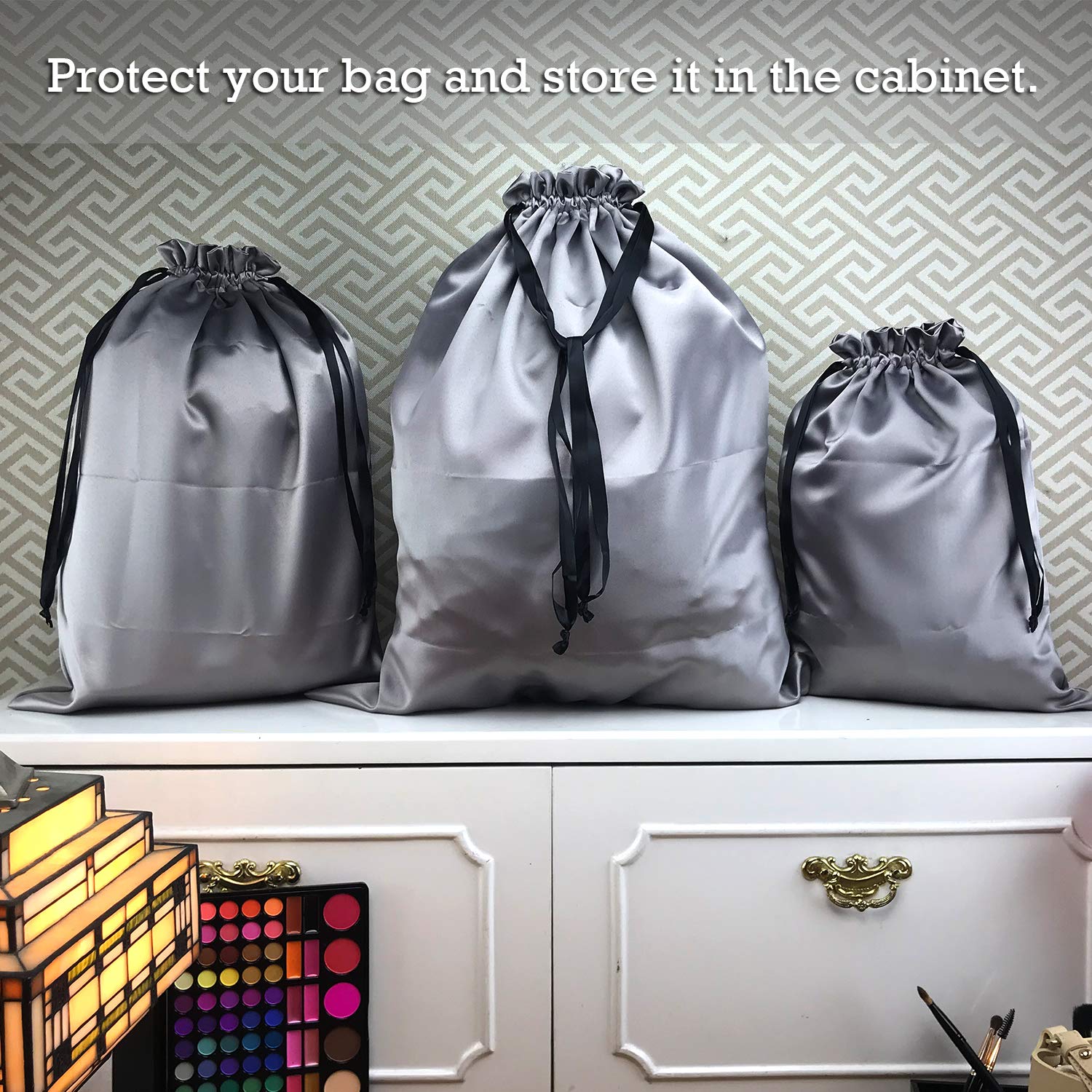 Premium Dust Cover Storage Bags - Thick Silk Cloth Drawstring Pouches for Luxury Handbags, Totes, Purses, Shoes & Boots (Silver) | Protective Storage Solution for Designer Accessories & Seasonal Items