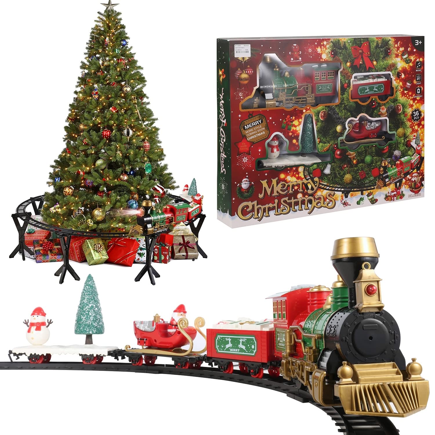 36-Piece Christmas Train Set with Lights & Sounds - Santa-Themed Multi-Color Plastic Toy for Holiday Decor & Under Tree Display | Perfect for Home Decoration, Kids Play & Festive Atmosphere