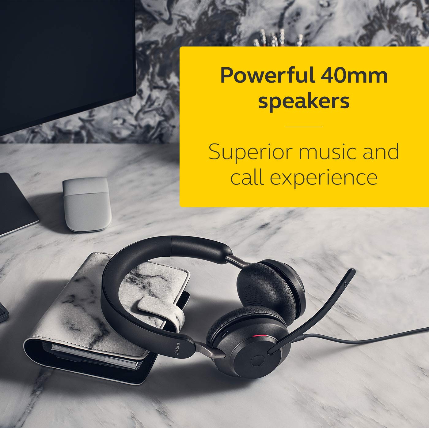Jabra Evolve2 40 PC Headset - UC Certified Noise Cancelling Stereo Headphones with 3-Microphone Call Technology (USB-C, Black) - Perfect for Remote Work, Video Conferencing & Office Use
