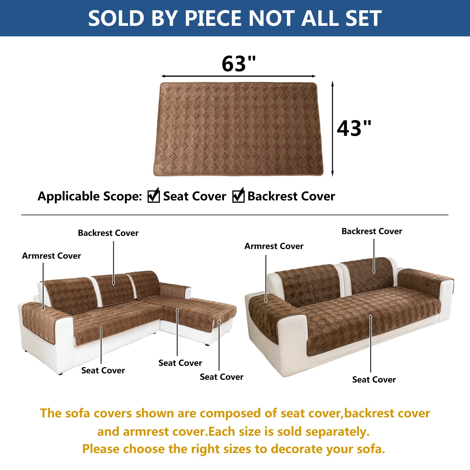 Premium L-Shaped Sectional Sofa Slipcover - Light Brown Stretchable Furniture Protector for Pets (43x63 Inches) | Fits Chaise Lounge, Loveseat & 3-Cushion Couches | Perfect for Pet Owners, Living Room Decor & Home Protection