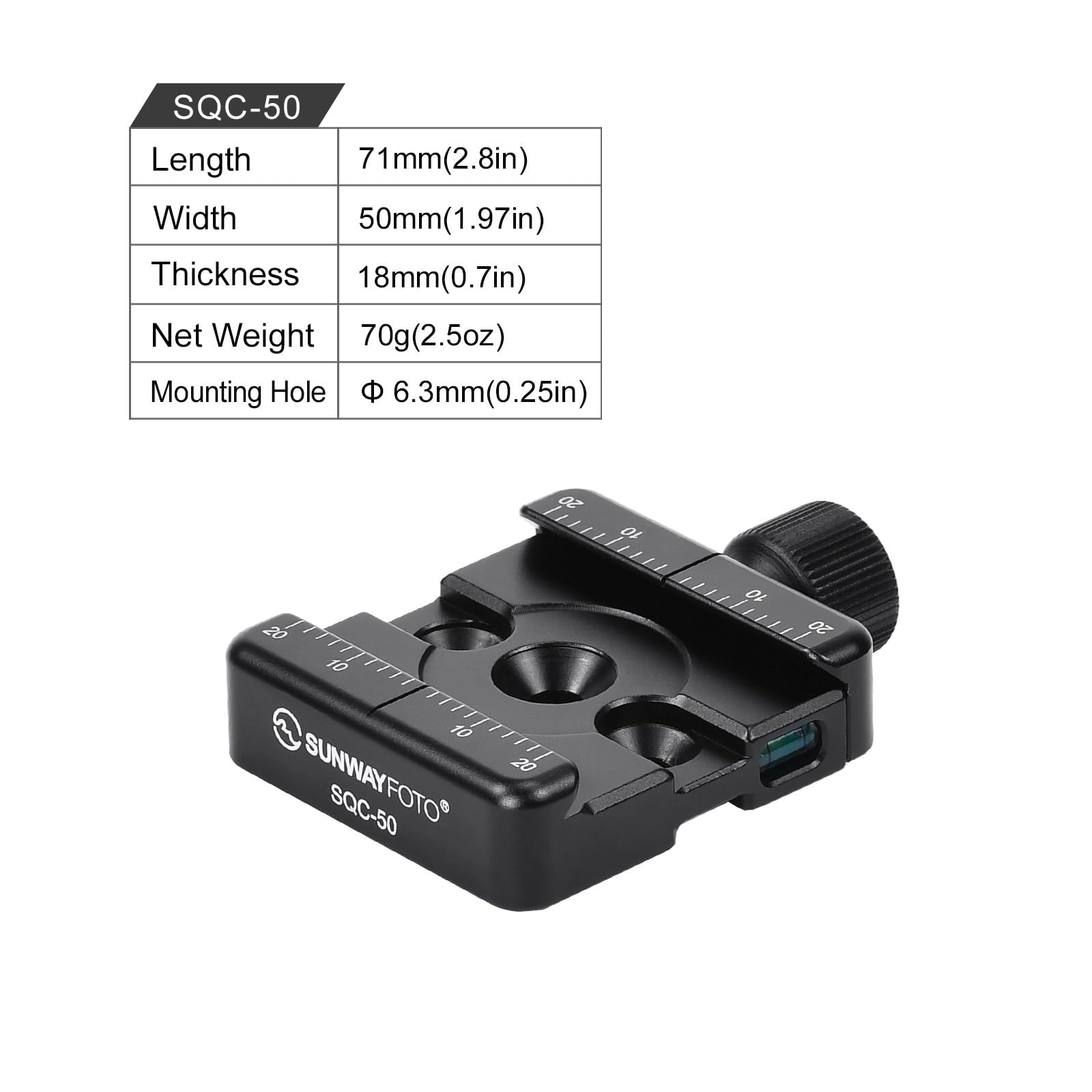 SUNWAYFOTO SQC-50 50mm Universal Arca Swiss Quick Release Clamp - Compatible with Tripods, Monopods & 17S Bipods for Photography and Videography