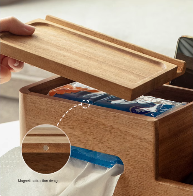 Premium Black Walnut & Acacia Solid Wood Multi-Functional Tissue Box Holder - Handcrafted Home Decor for Living Room, Bedroom & Office