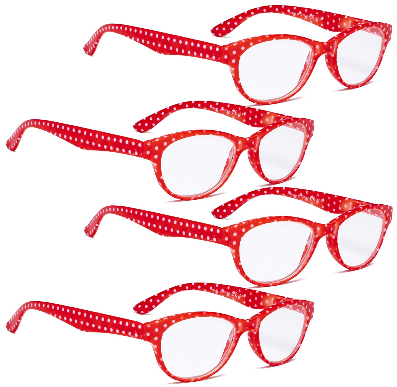 4 Pack Polka Dot Cat-Eye Reading Glasses for Women - Stylish Magnifying Glasses for Reading, Working & Computer Use