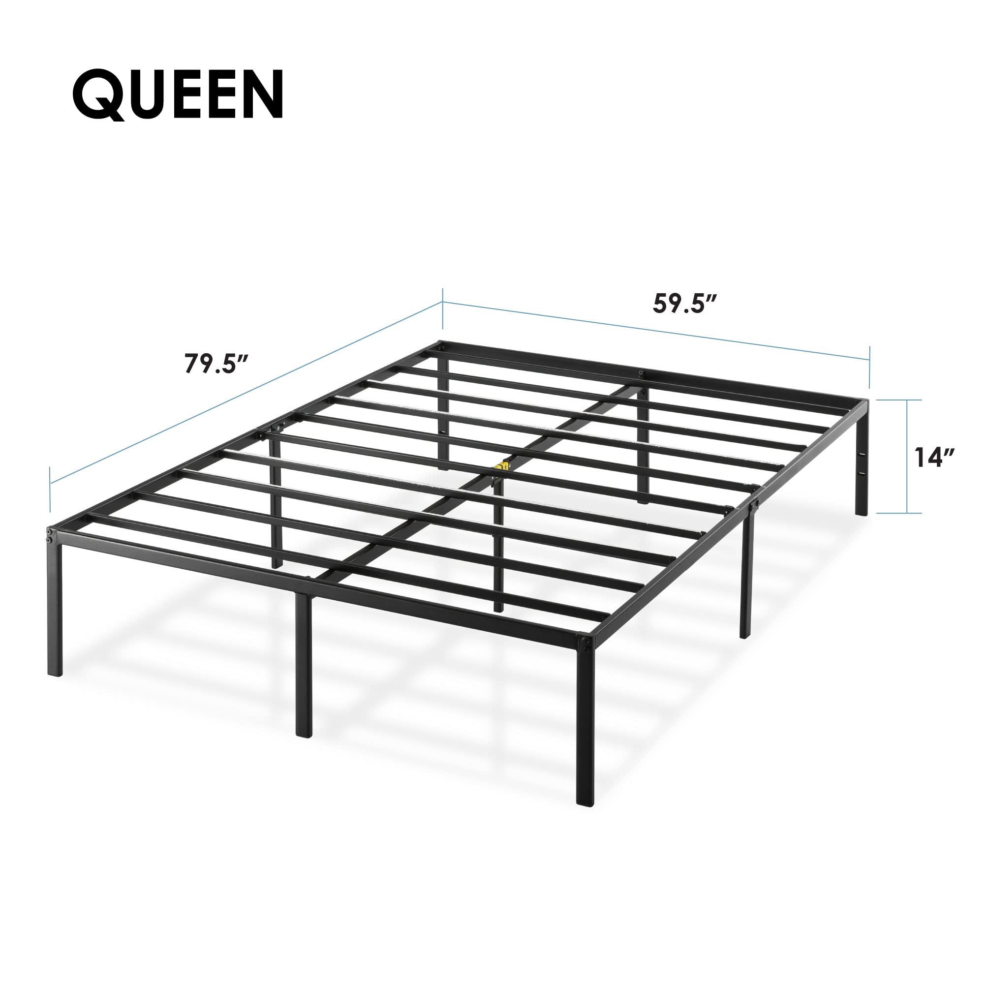 14 Inch Heavy Duty Metal Platform Bed Frame with Steel Slats - Queen Size, Black - No Box Spring Needed - Sturdy Mattress Foundation for Bedroom, Guest Room & Dorm