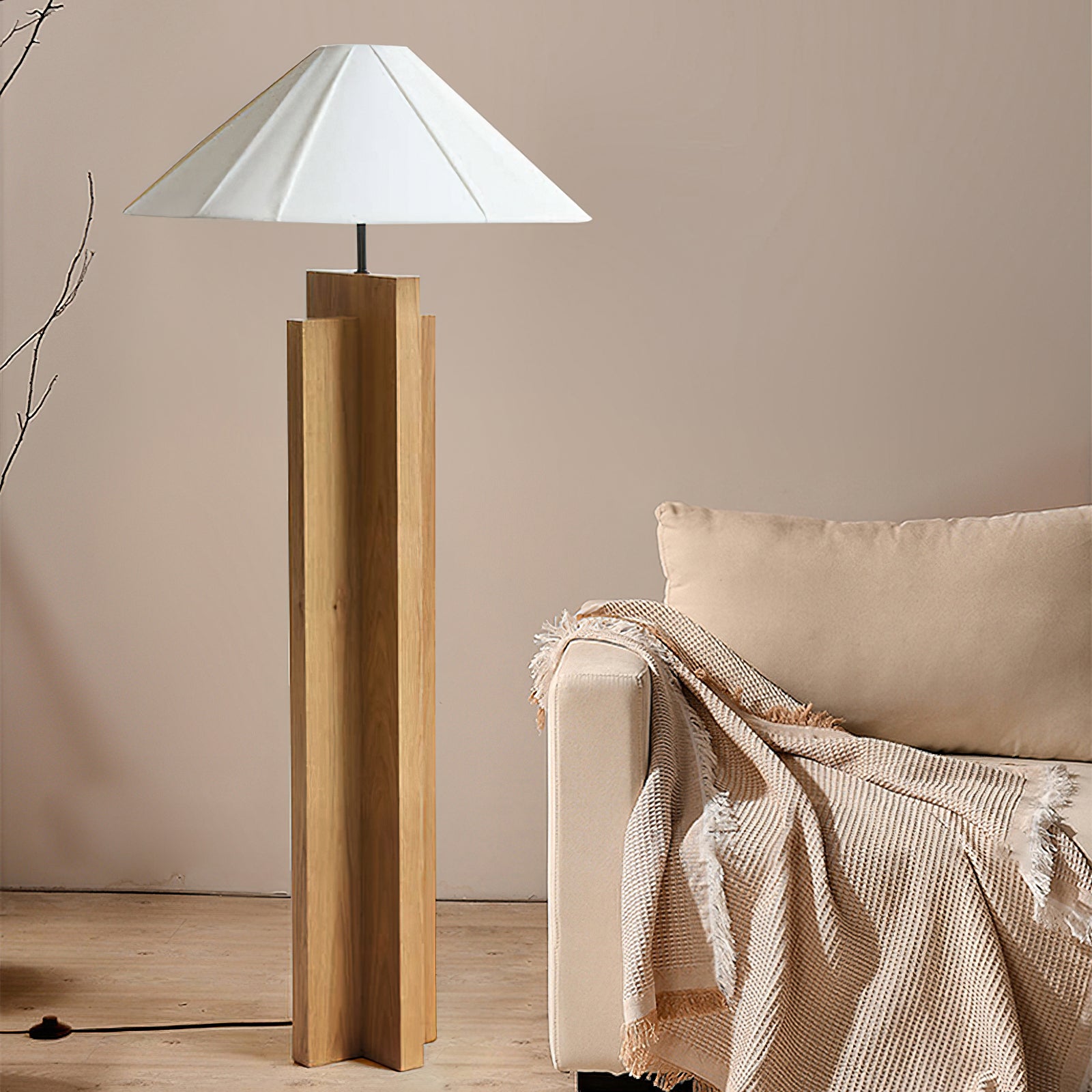 Crossbase Wooden Floor Lamp - Modern Standing Light for Living Room, Bedroom & Office - Adjustable Height & Warm White LED Bulb Included - Perfect for Reading, Relaxing & Ambient Lighting