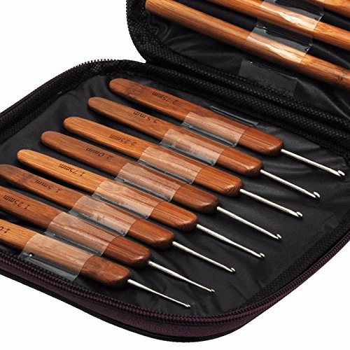 20-Piece Bamboo Handle Crochet Hooks Set - Ergonomic Knitting Needles for DIY Weaving & Craft Projects - Includes Storage Bag (Perfect for Beginners, Yarn Crafts, and Handmade Gift Making)