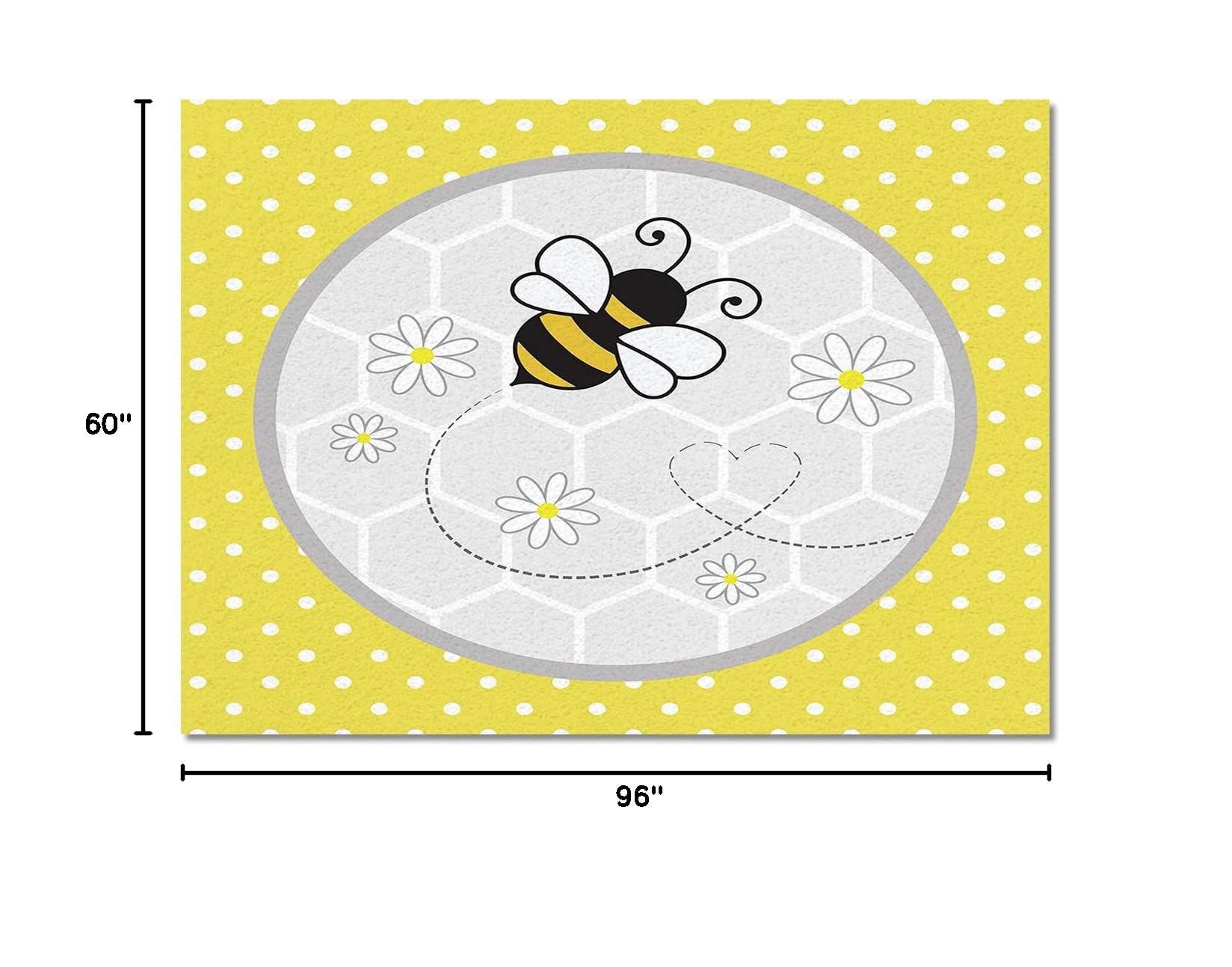 5'x8' Bee and Daisy Area Runner Rug - Washable Indoor/Outdoor Carpet for Kitchen, Living Room, Bathroom, Bedroom, Classroom & Laundry Room - Yellow Polka Dot Grey Honeycomb Welcome Mat for Entryway, Office Desk & Front Door Decor