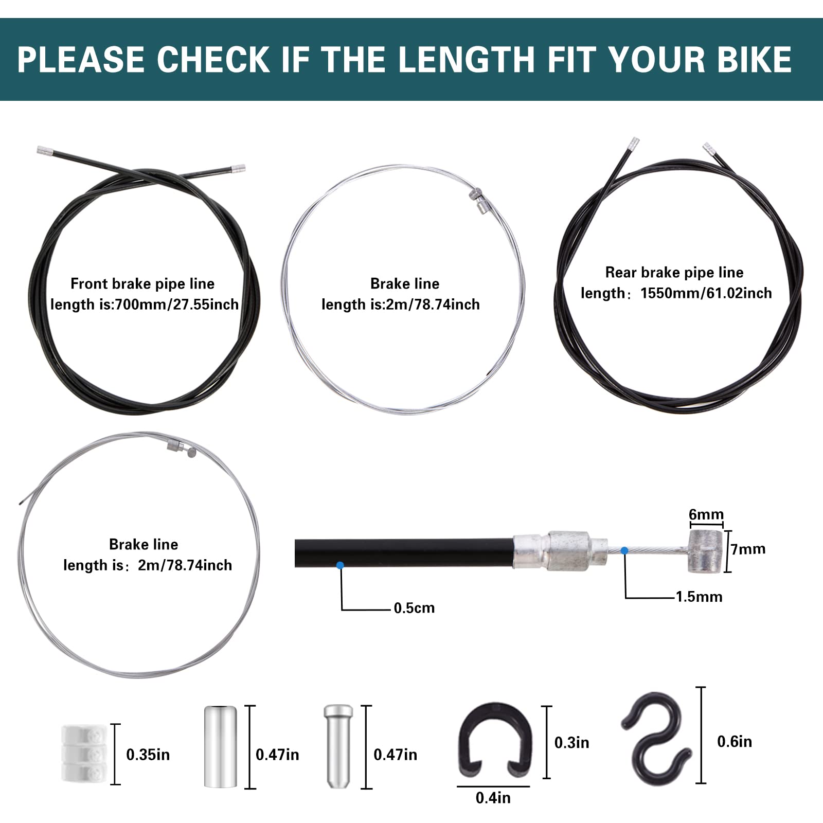 Universal Bike Brake Cable Set - Front & Rear Brake Wire for Mountain, Road & Common Bicycles | Durable Black Brake Cables with Free End Caps | Perfect for MTB, Commuting & Cycling Maintenance