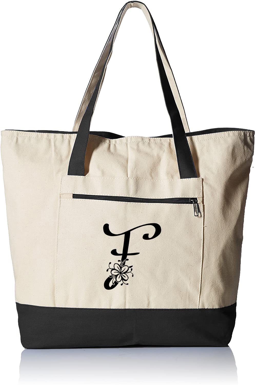 Personalized Monogram Large Canvas Tote Bag with Zipper - Durable Gift for Women, Work, Travel & Shopping | Custom Initial Tote Bag for Everyday Use