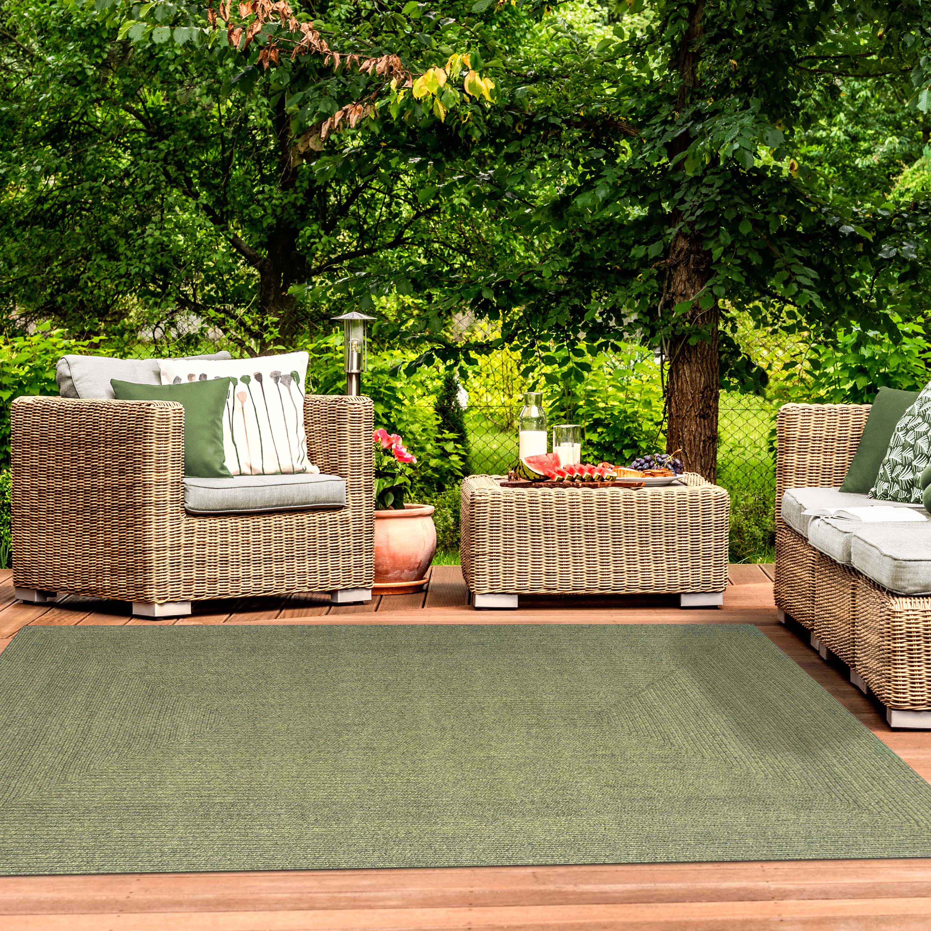 Bohemian Rectangle Braided Area Rug - Non-Slip Indoor Outdoor Rug for Living Room, Bedroom, Patio - Soft Woven Jute Natural Fiber Floor Mat for Home Decor