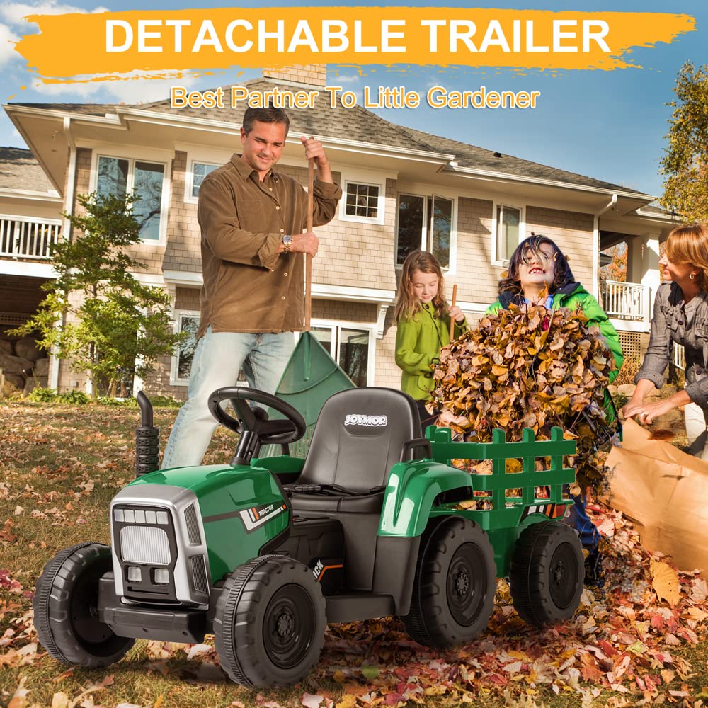 12V Kids Ride-On Tractor with 2.4G Remote Control - Electric Toy Tractor with Trailer, LED Lights & Music - Safe Toddler Vehicle with Seat Belt - Green Outdoor Play Toy for Boys & Girls - Perfect for Backyard, Farm & Garden Pretend Play