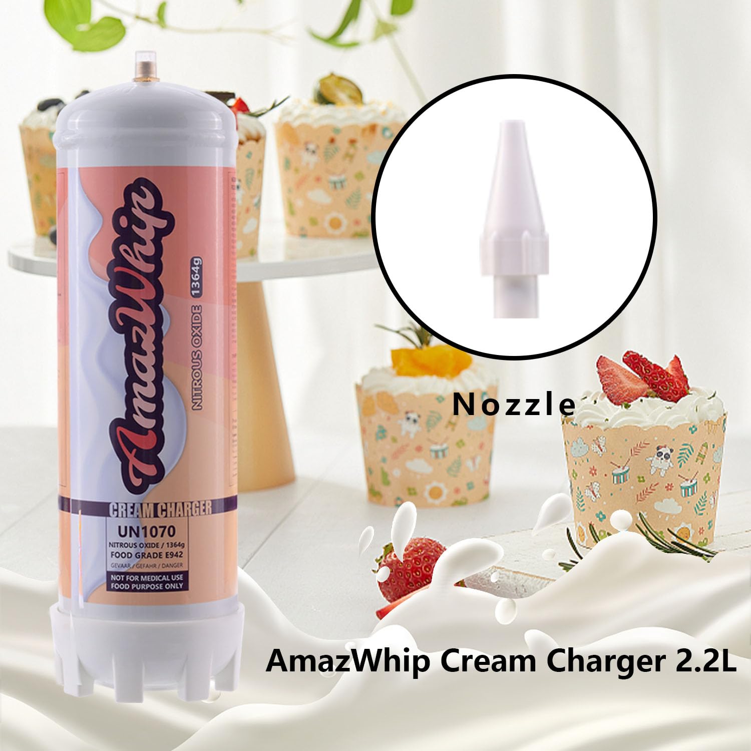 Premium 2.2L Whipped Cream Chargers (2-Pack) - Food Grade N2O Cartridges for Professional Desserts, Coffee Shops & Home Baking