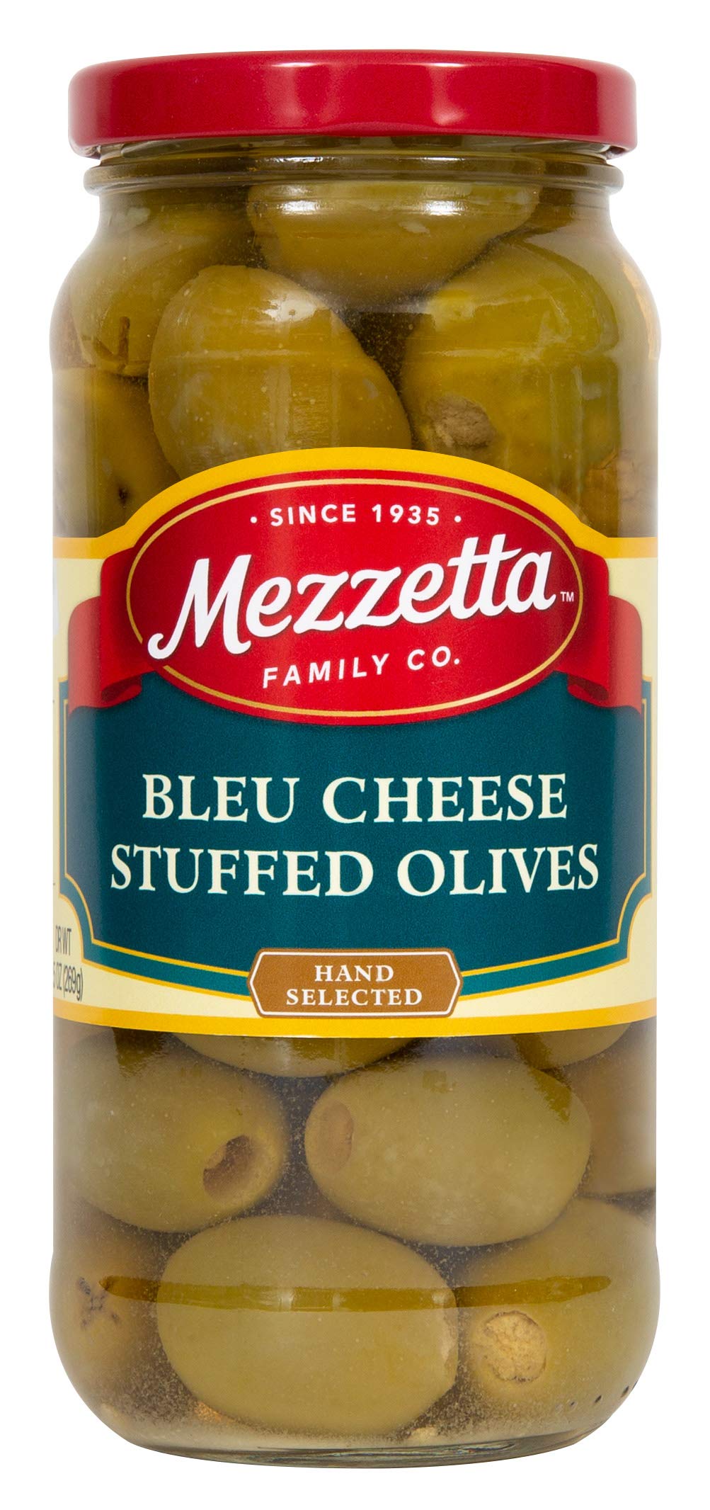Mezzetta Stuffed Olives with Bleu Cheese Filling - 9.5oz Jar | Gourmet Appetizer for Charcuterie Boards & Cocktail Parties