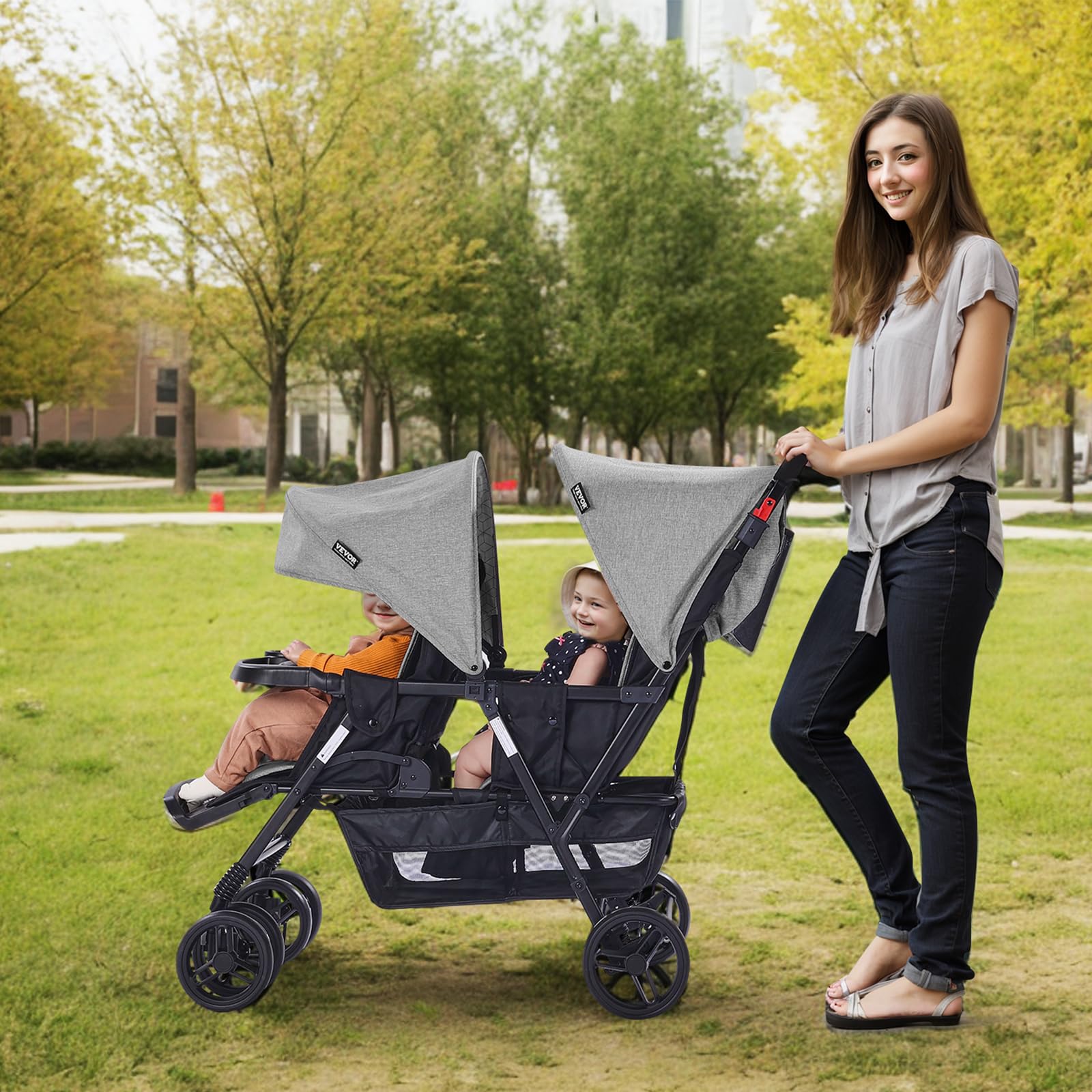 VEVOR Double Stroller for Toddlers - Lightweight Side by Side Baby Stroller with Adjustable Canopy & Storage Basket - Perfect for Twins, Siblings, or Daycare Use at Parks, Malls, and Outdoor Adventures