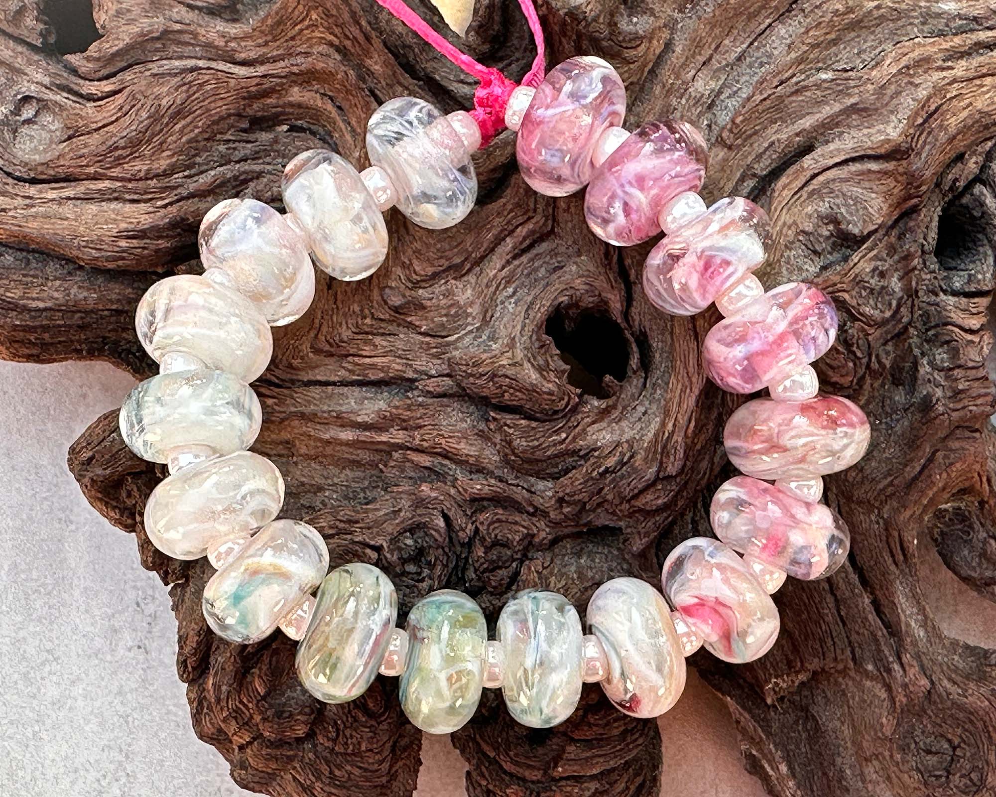 18 Dreamy Pink & Cream Lampwork Glass Beads Set for Jewelry Making - DIY Bracelets, Necklaces & Craft Projects - SRA