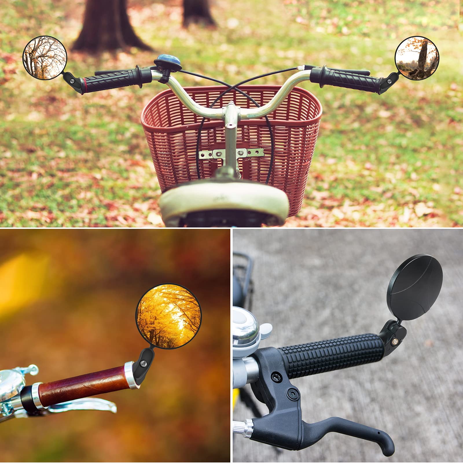 2 Pack Bike Mirrors - Adjustable Handlebar Bicycle Rear View Mirrors with 360° Rotation | HD Safety Convex Mirror for E-Bike, Mountain Bike | Perfect for Commuting, Road Cycling & Outdoor Adventures