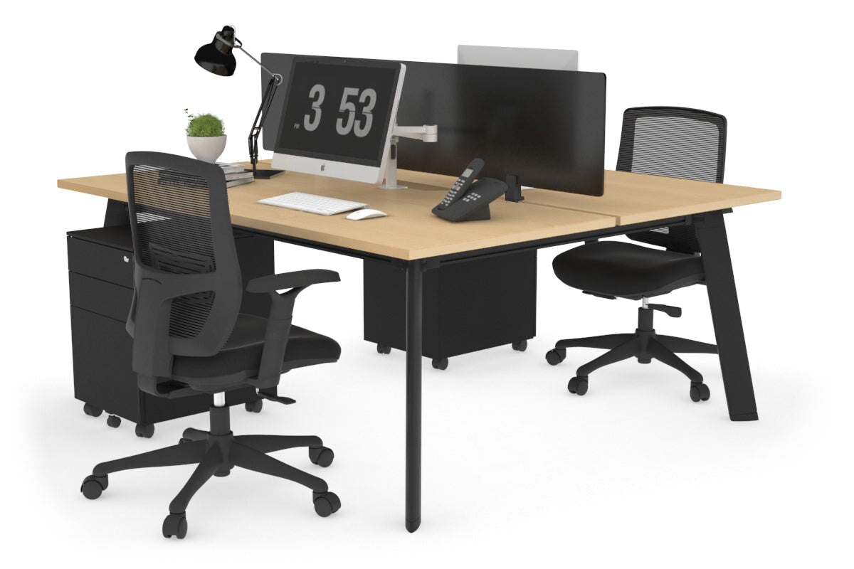 2 Person Workstation Black Frame - 1400L x 800W with Cable Management | Dual Office Desk for Home & Business | Perfect for Shared Workspaces & Collaborative Environments