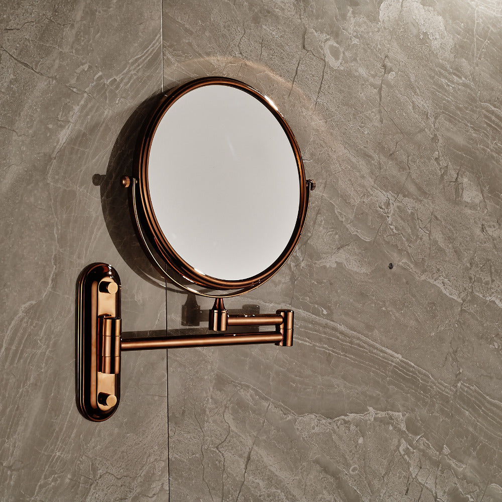 Rose Gold Brass 8-Inch Dual-Sided Magnifying Makeup Mirror with Wall Mount - Perfect for Vanity, Bathroom, and Professional Makeup Application