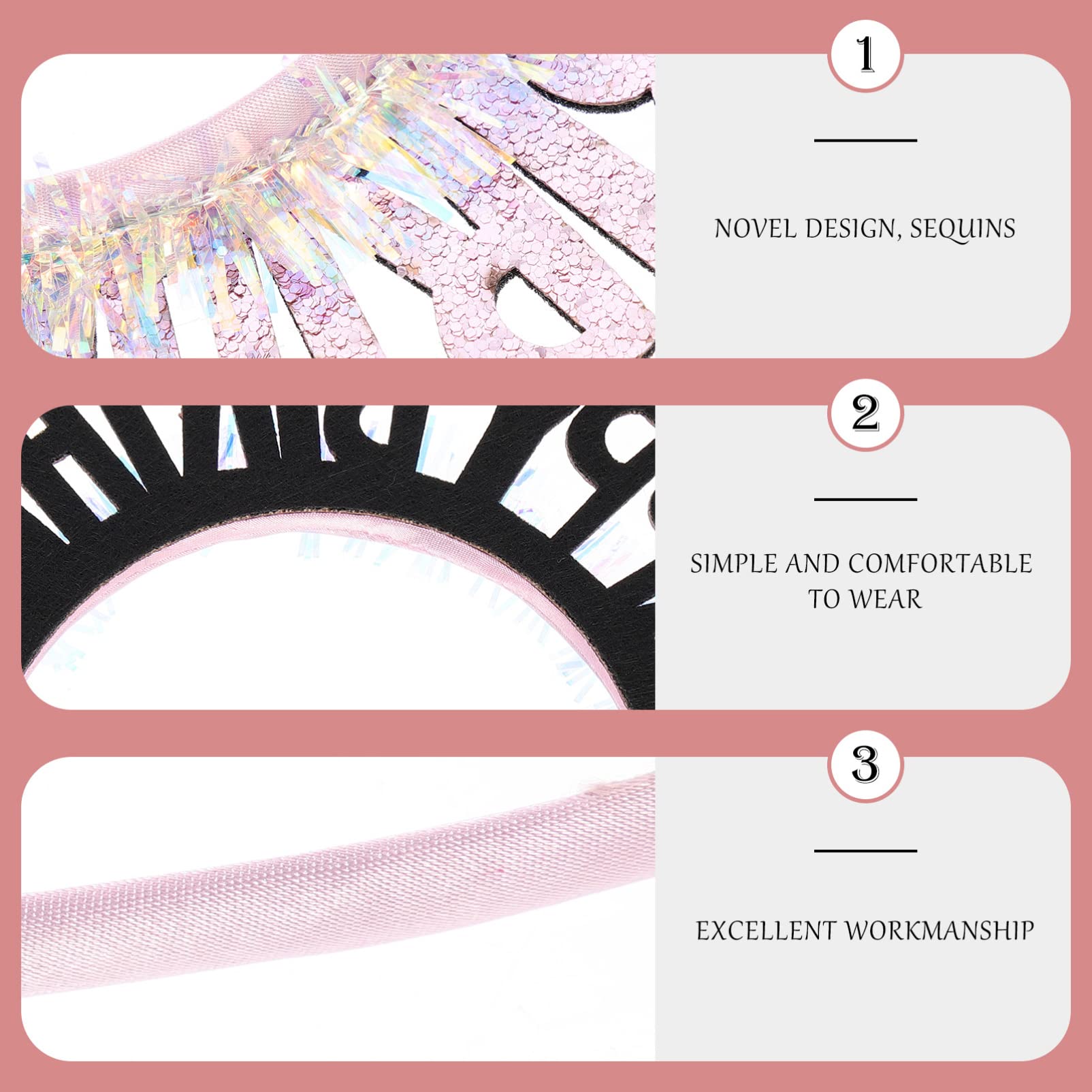FRCOLOR Girls Birthday Headband - Sparkling Sequin Tiara Headdress for Birthday Parties, Photo Shoots & Celebrations (Pink) | Perfect Birthday Crown Accessory for Kids, Teens & Women