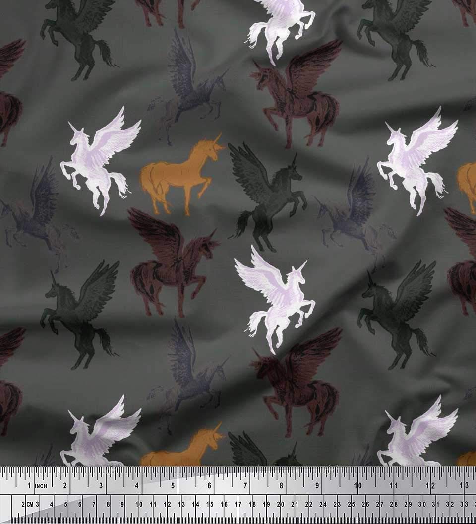 Soimoi Moss Georgette Brown Fabric by The Yard - 42 Inch Wide Unicorn Animal Print Fabric for Fantasy Costumes, Dresses & DIY Crafts - Soft Printed Fabric for Cosplay, Home Decor & Sewing Projects