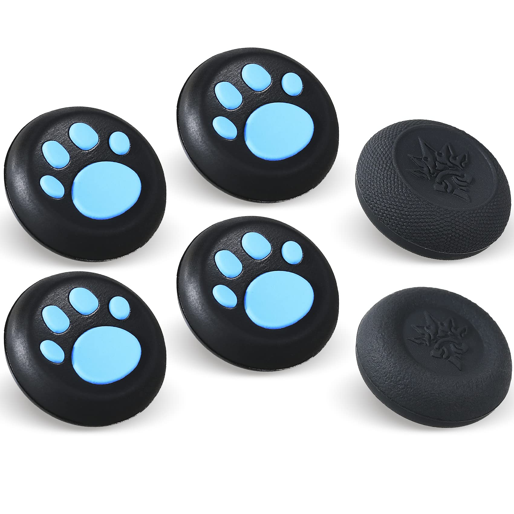 Premium Performance Joystick Analog Stick Thumb Grips (6-Pack) - Compatible with PS5, PS4, Xbox Series X/S, Xbox One & Switch Pro Controller - Cat's Paw Design in Black & Blue - Enhance Gaming Precision & Comfort for FPS, Racing & Action Games