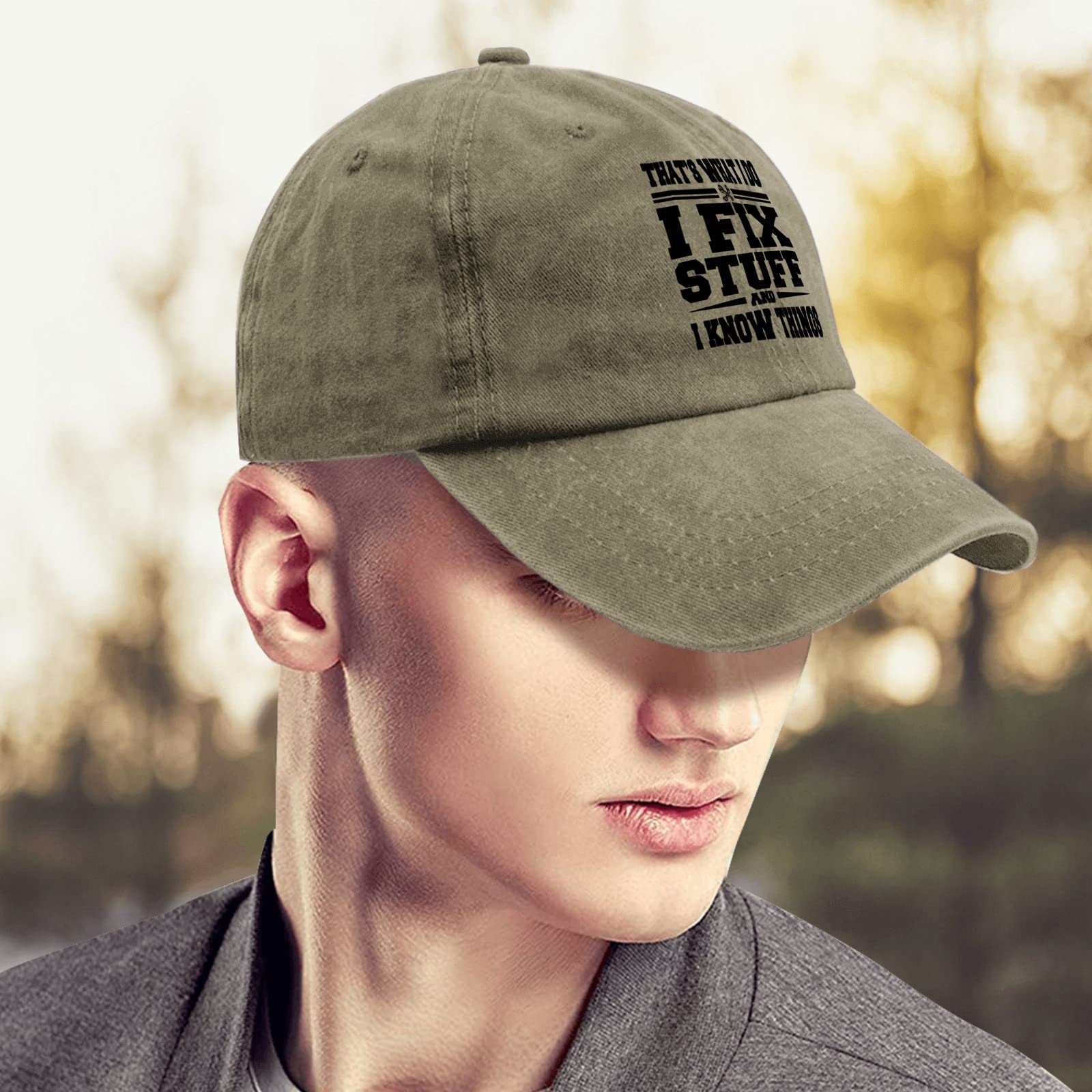 Funny Graphic Baseball Cap for Men - 'That's What I Do I Fix Stuff and I Know Things' Adjustable Dad Hat - Perfect for Casual Wear, Outdoor Activities & Gifts
