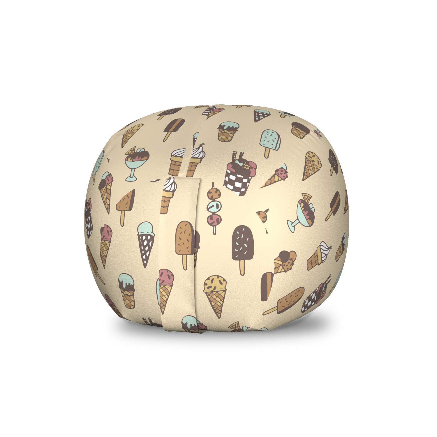Ambesonne Ice Cream Storage Toy Bag Chair - Cartoon Cone Doodles Chocolate Sprinkles Design | Washable Stuffed Animal Organizer for Kids Room | Small Multicolor Toy Storage Solution for Bedroom, Playroom & Nursery Decor