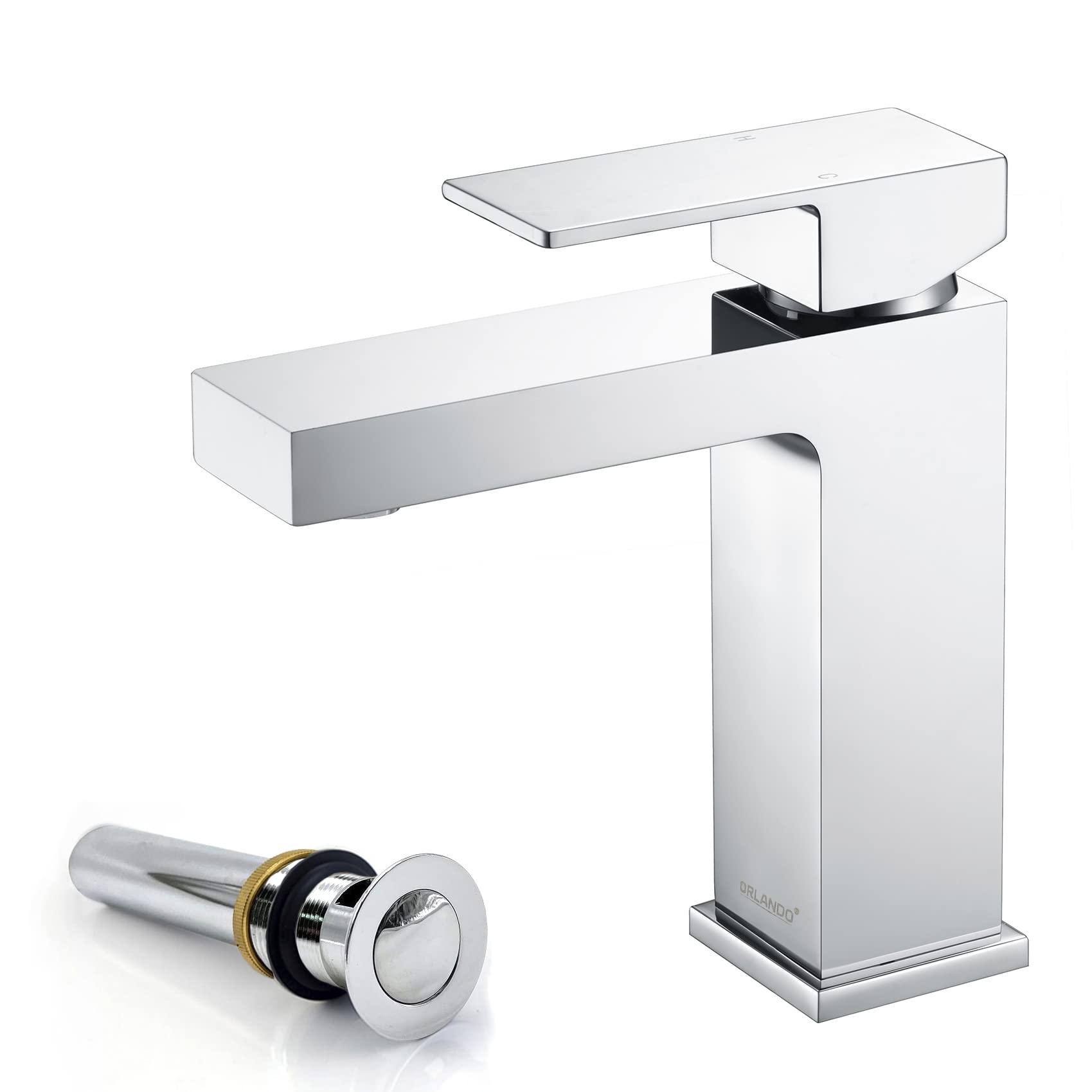Orlando Modern Single Hole Bathroom Faucet - Chrome Finish Single Handle Vanity Sink Faucet with Pop-Up Drain Assembly - Perfect for Small Bathrooms, Powder Rooms & Guest Baths