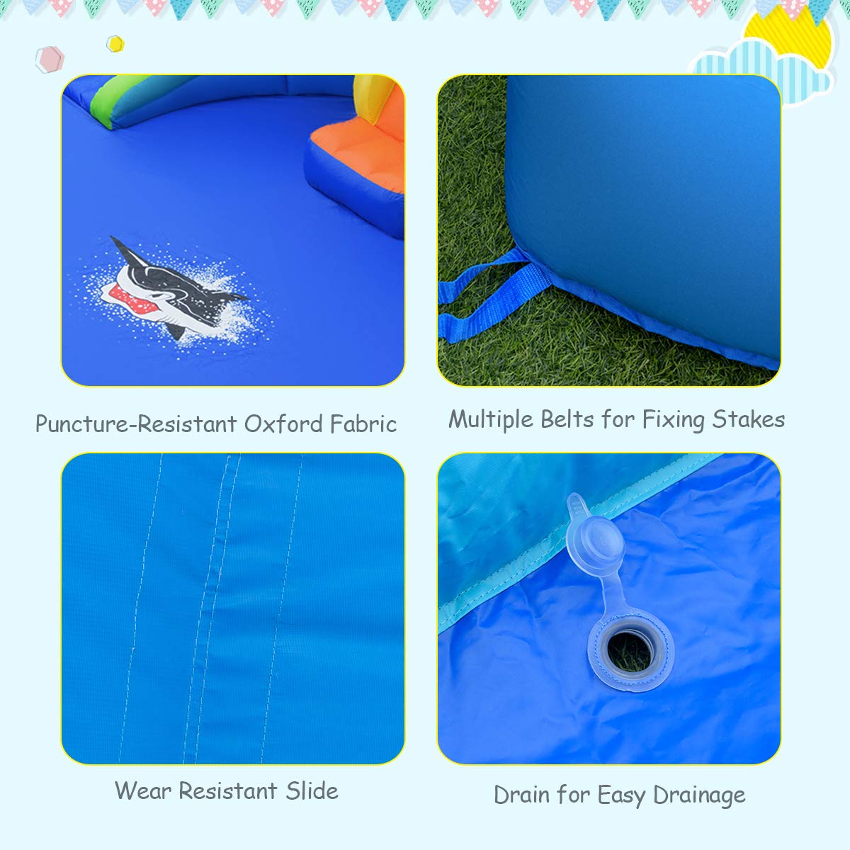 GOFLAME Inflatable Water Slide for Kids - Large Splash Pool, 2 Slides & 2 Water Cannons, Bounce House with Carry Bag, Stakes & Repair Kit (Includes 780W Air Blower) - Perfect for Backyard Parties, Summer Fun & Outdoor Family Activities