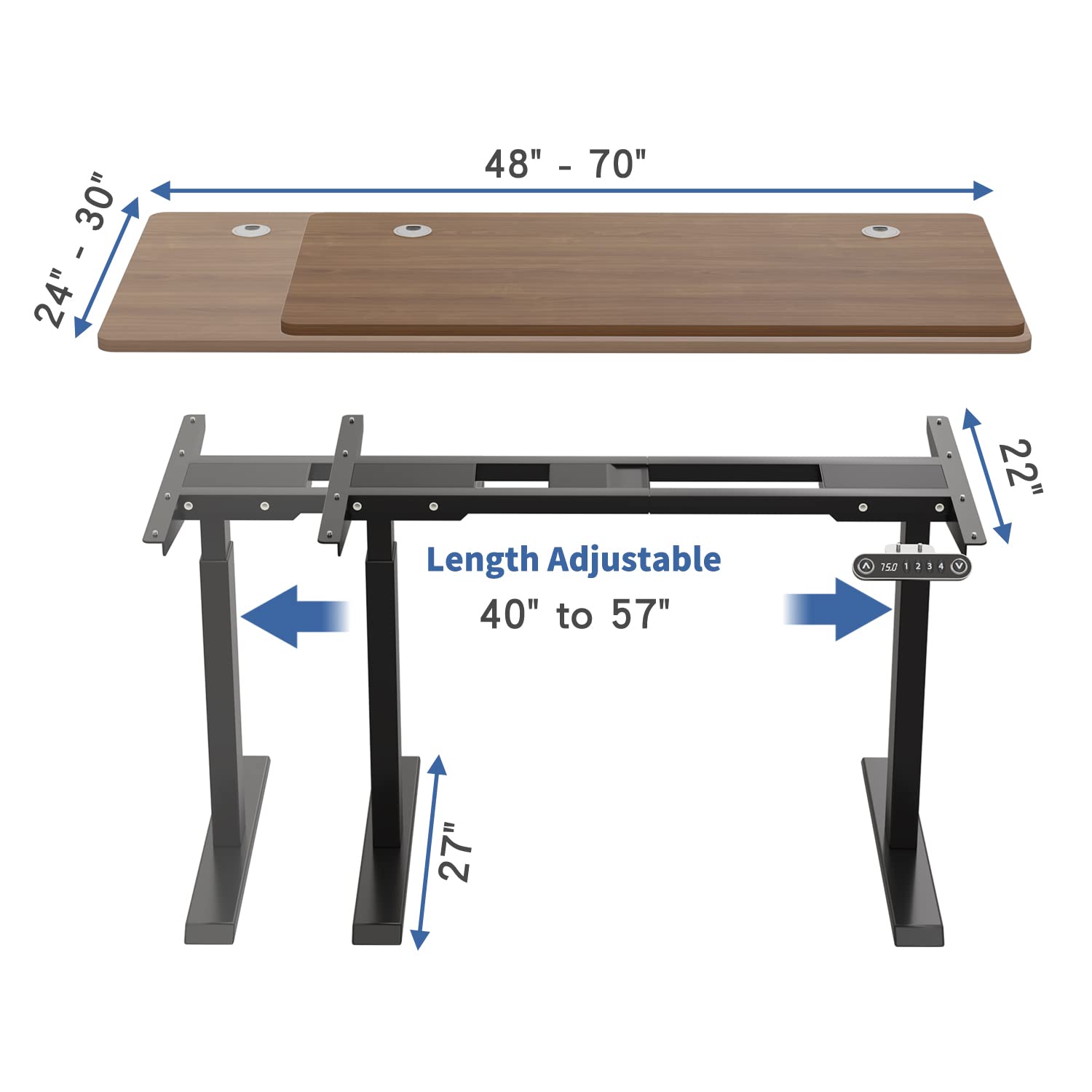 Dual Motor Electric Standing Desk Frame - Adjustable Height Stand Up Desk Base for Home & Office, Fits 48'' to 70'' Desk Tops (Black) | Ergonomic Workstation Solution for Remote Work & Study