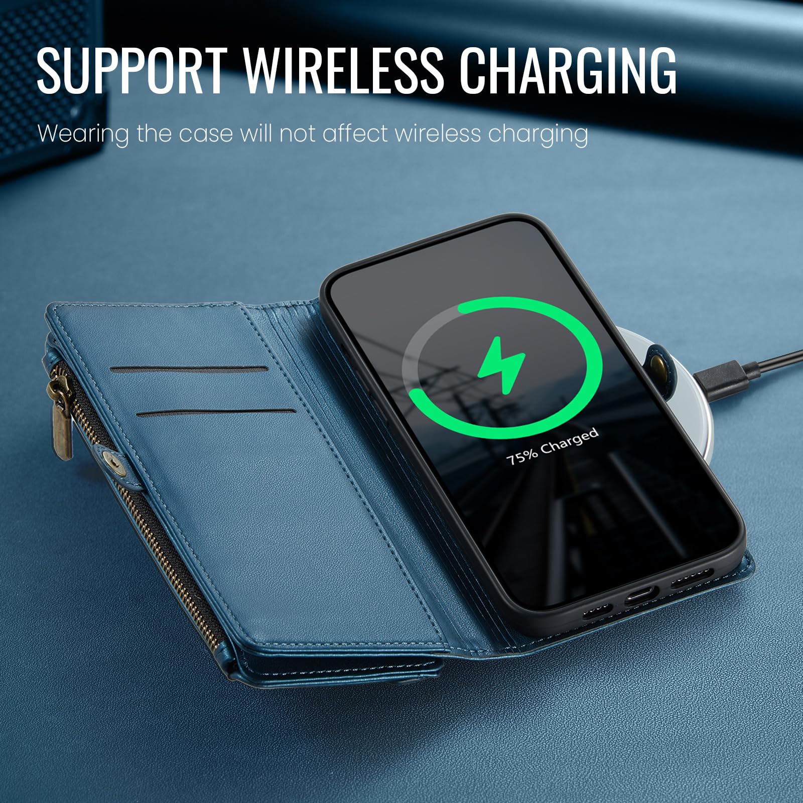 RFID Blocking PU Leather Wallet Case for iPhone 15 (6.1