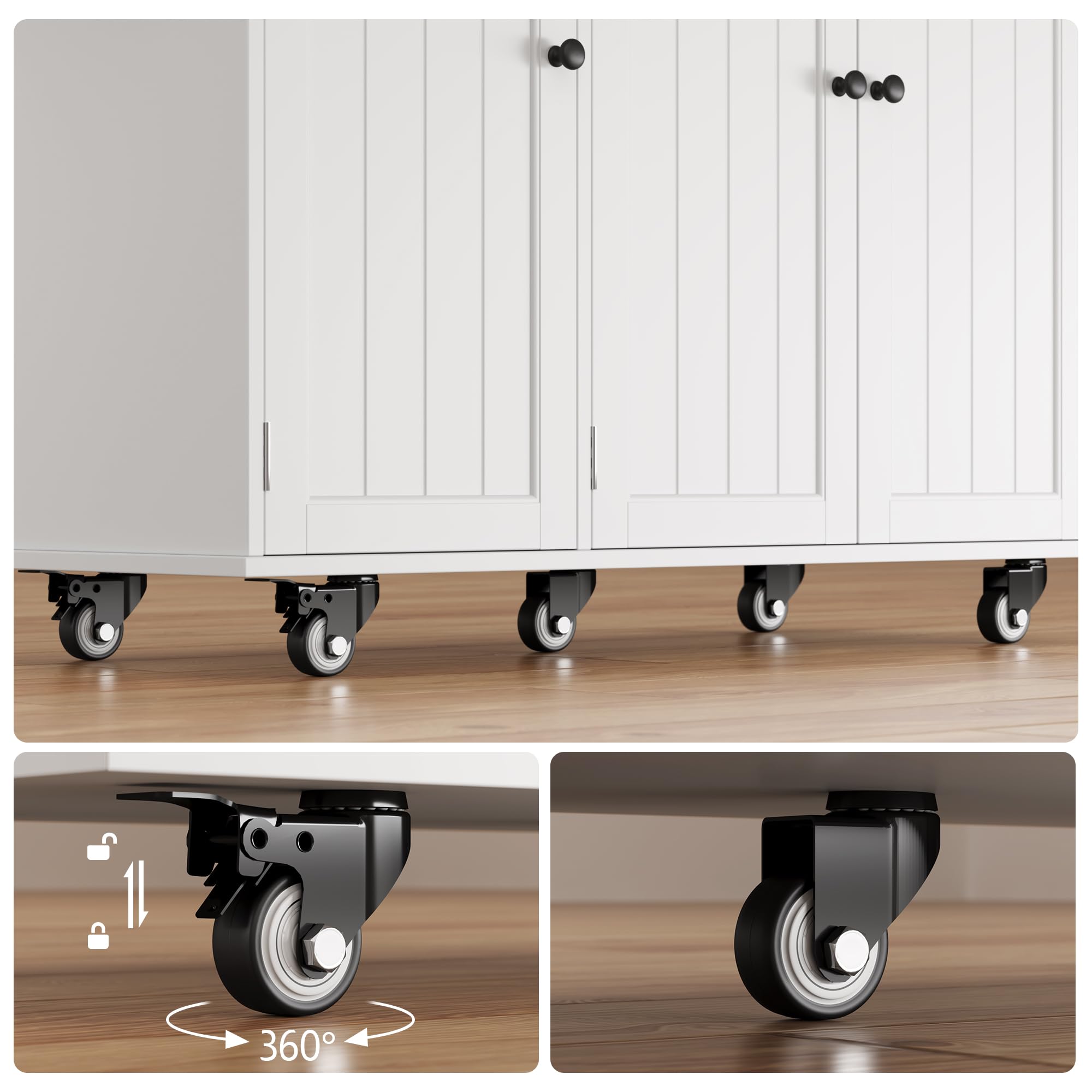 Ahomly Kitchen Island with Storage - White Drop Leaf Table with 5 Wheels, Internal Storage Rack, Drawer, Spice Rack & Towel Bar - Perfect for Small Kitchens, Dining Prep & Extra Counter Space