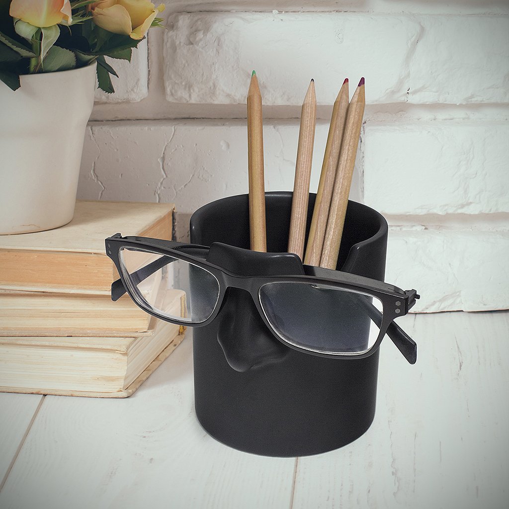 Mr. Tidy Pencil Holder & Glasses Organizer - Black - Keep Your Glasses Safe and Organized | Perfect for Office, Home Desk, and Car Storage