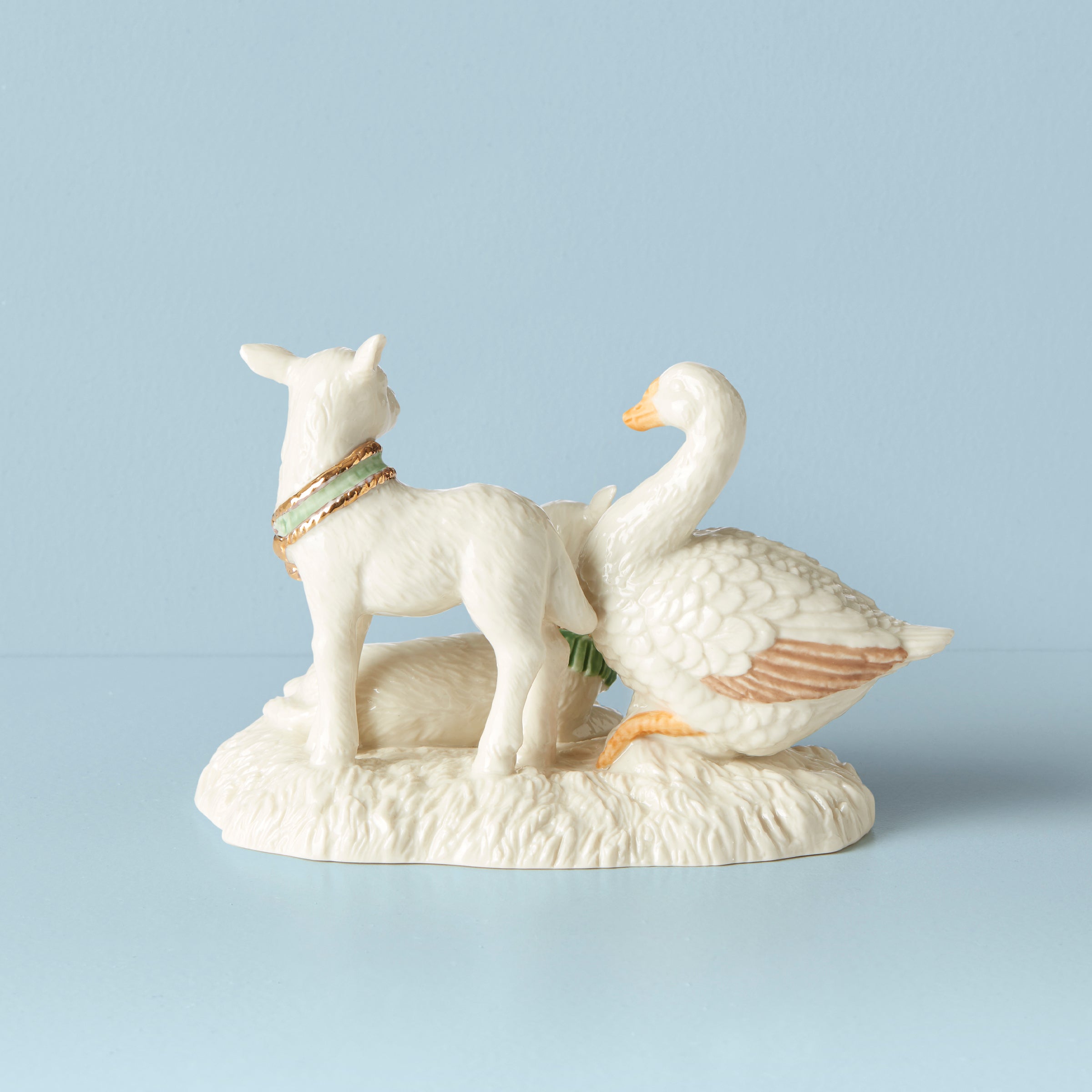 First Blessing Goose & Lambs Figurine - Handcrafted Ceramic Animal Statue for Home Decor, Christmas Gift & Farmhouse Decorating - Perfect for Shelf Display, Table Centerpiece and Holiday Decoration