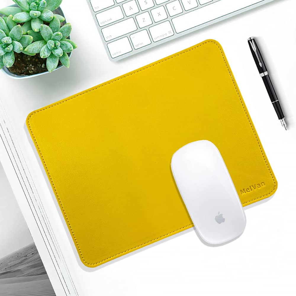 Premium PU Leather Mouse Pad with Stitched Edge - Waterproof Wooden Gaming Mouse Mat for PC, Laptop, Office & Home Use - Non-Slip Desk Accessory (10.2