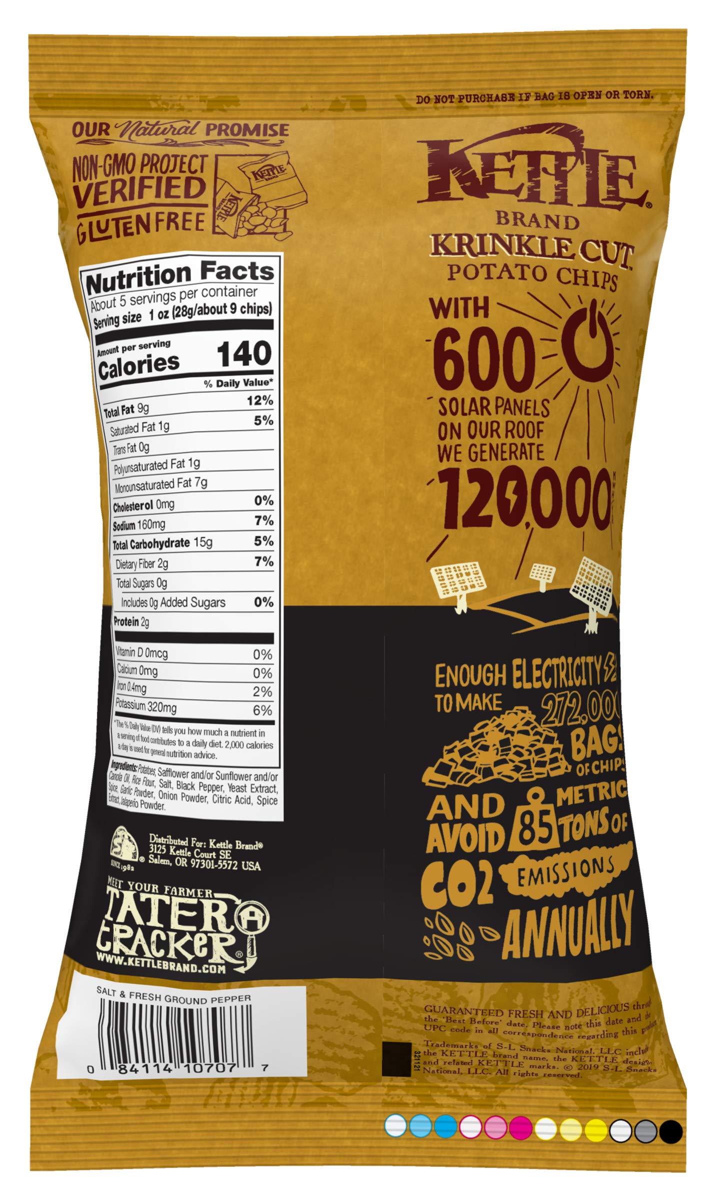 Kettle Brand Krinkle Cut Potato Chips with Sea Salt & Fresh Ground Pepper, 5oz (Pack of 15) - Crunchy Snack for Parties, Picnics & Movie Nights