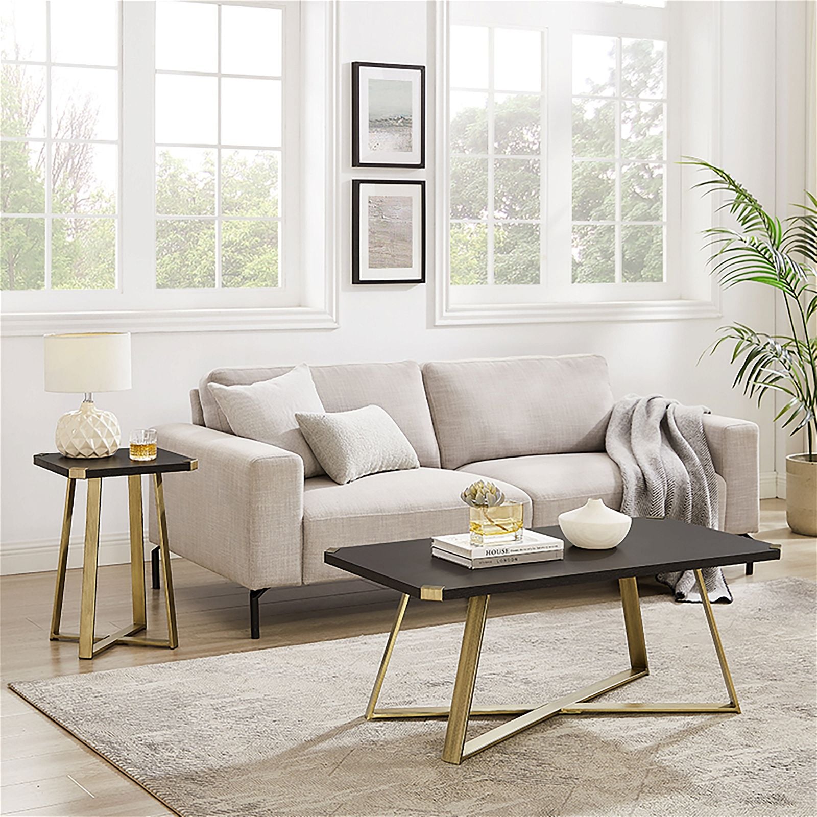 Premium Capri Coffee Table 1100mm - Modern Black Oak Top with Gold Metal Legs & Accents by Criterion | Perfect for Living Room, Lounge & Office Decor