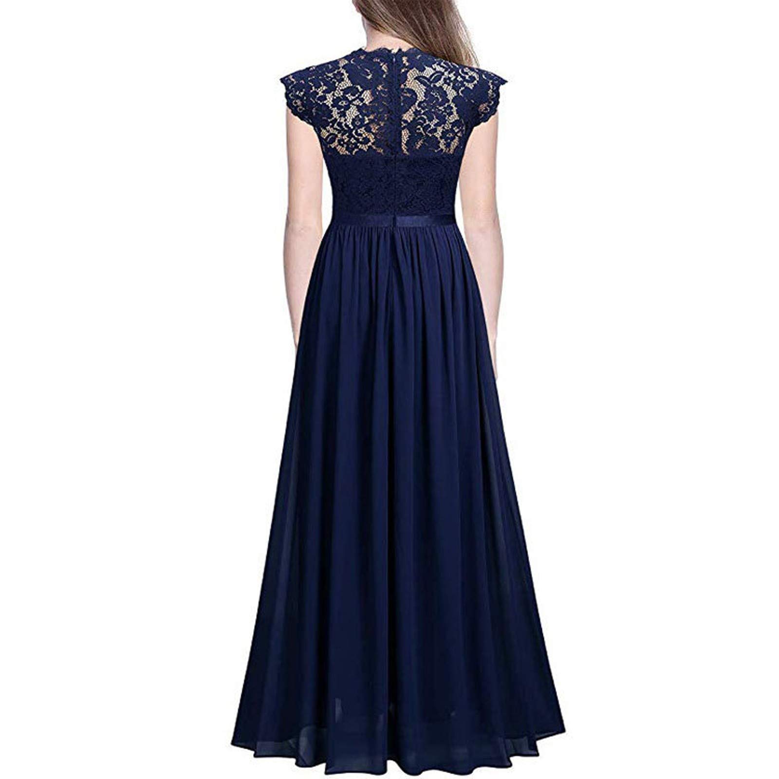 Elegant Chiffon Maxi Dress with Lace Stitching - Short Sleeve High Waist Bridesmaid & Wedding Guest Dress for Evening Parties, Prom, and Formal Occasions