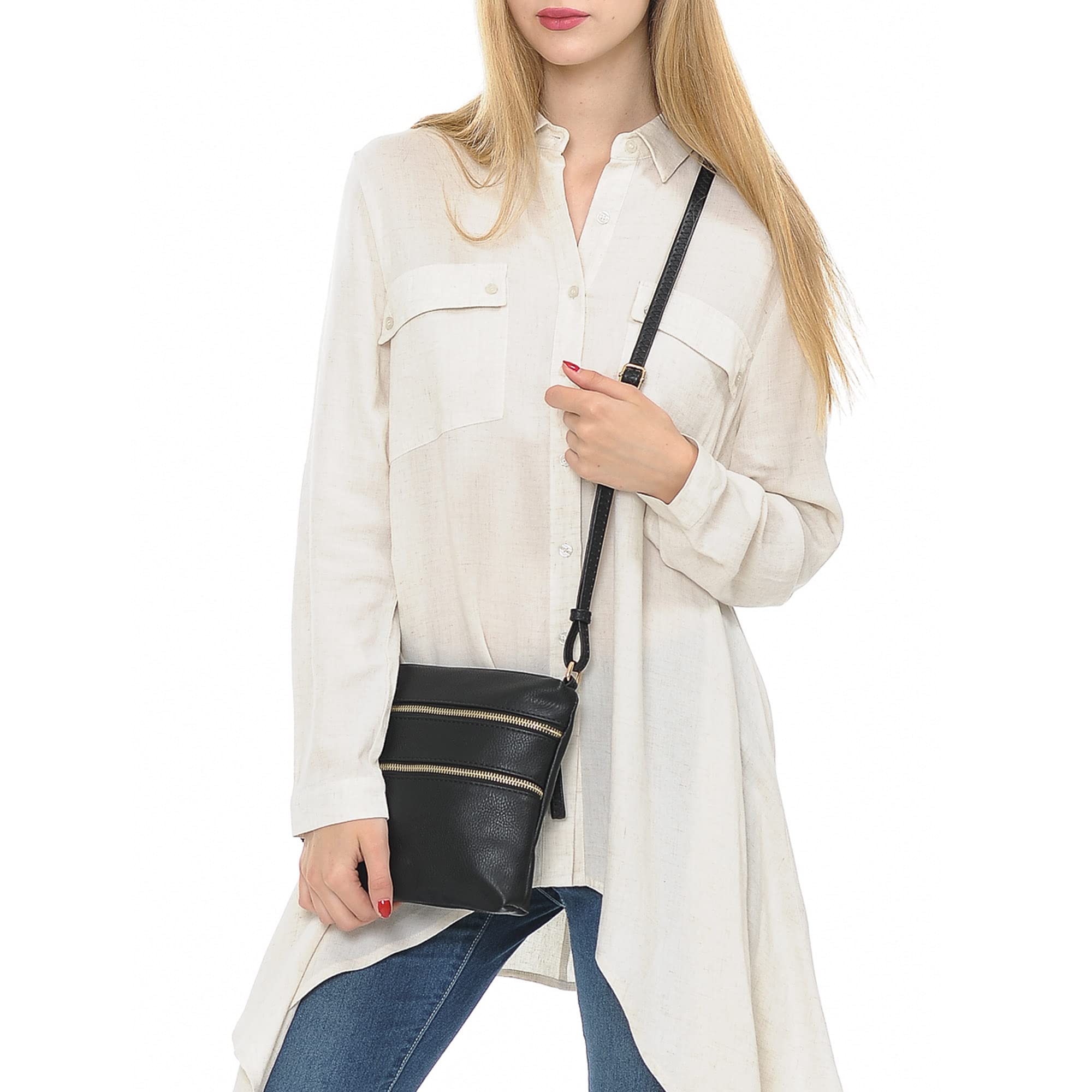 Solene Multi Zipper Pocket Crossbody Bag with Adjustable Strap - Lightweight Travel Purse for Women - Fashionable Messenger Bag for Daily Use, Work, Shopping & Travel Accessories