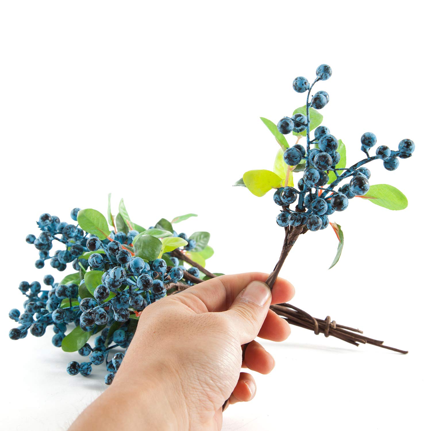 20 Pack SHACOS Artificial Blueberry Stems - 9.8 Inch Fake Blue Berries with Green Leaves for Christmas Decor, Holiday Crafts, DIY Home Decor, Floral Arrangements & Wedding Centerpieces (Berry Blue)