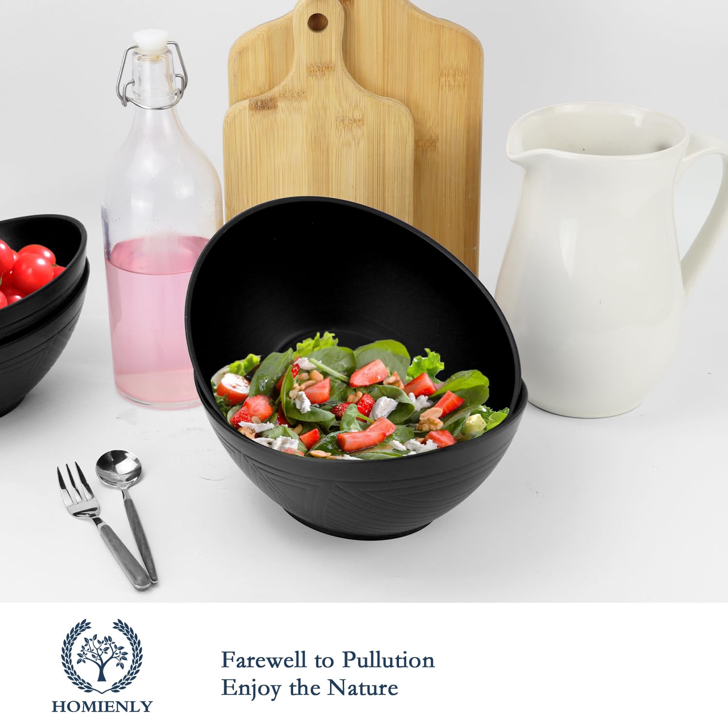 Homienly 9.6 Inch Large Serving Bowls Set of 4 - 60 Oz Oval Dishes for Salad, Pasta, Side Dishes - Microwave & Dishwasher Safe - Perfect for Wedding Parties, Family Dinners & Entertaining Guests - Elegant Black
