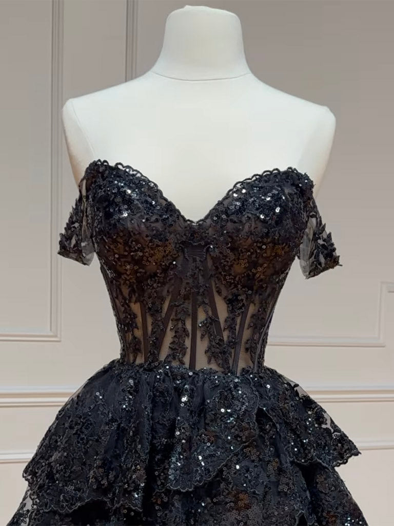 Elegant Black A-Line Sequin Tulle Short Prom Dress | Sparkling Homecoming Party Dress for Teens | Perfect for Prom Night, Homecoming Dance & Special Occasions