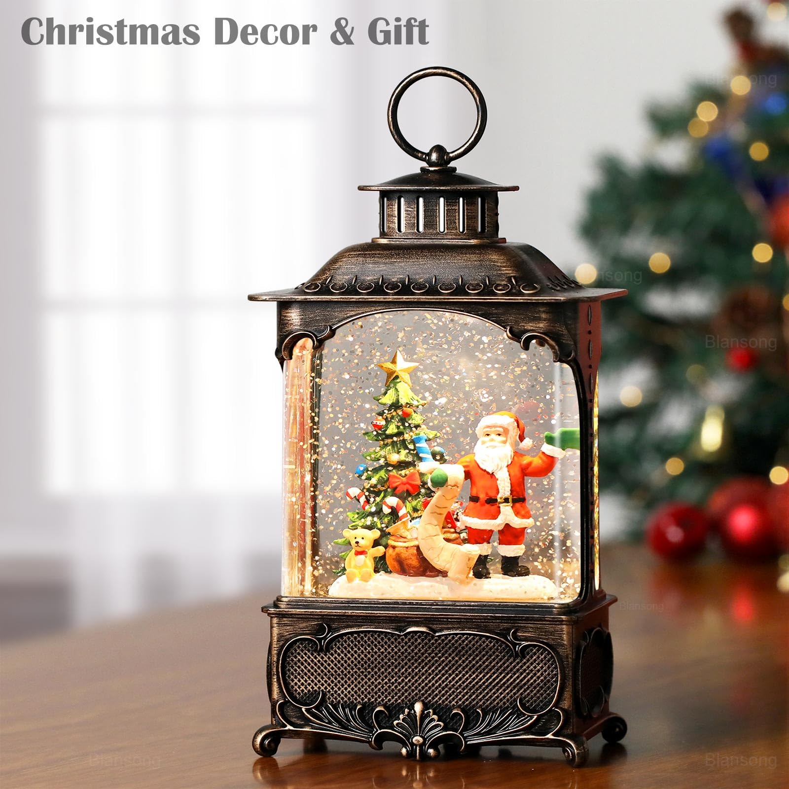 10.2 Inch Christmas Snow Globe Lantern with Timer - USB & Battery Powered Santa Decoration for Home, Office, Party | Perfect for Holiday Decor, Gift Giving & Winter Tabletop Displays