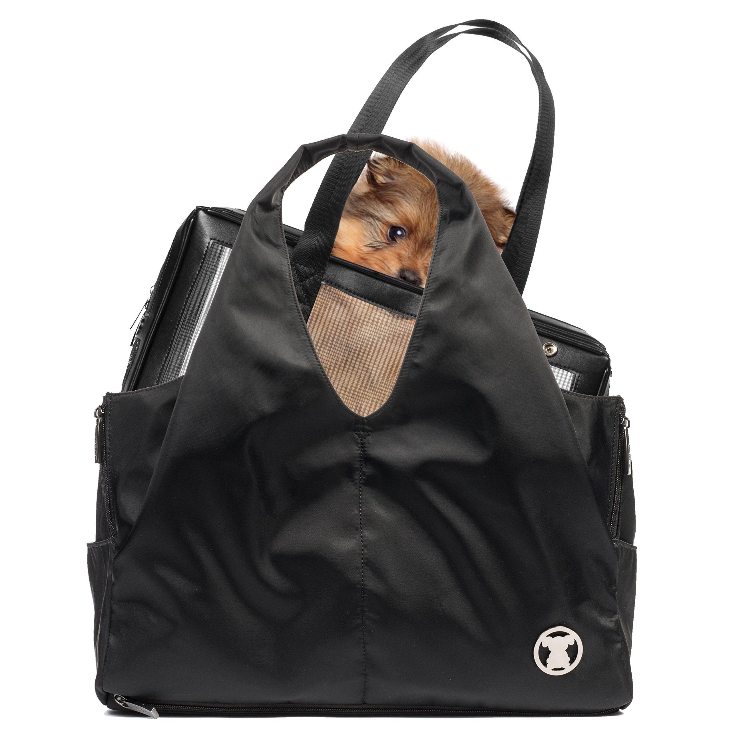 Black Sporty Tote with Interchangeable Airline Approved Pet Carrier - Multi-Pocket Design for Small Dogs (Base & Shell Tote) | Perfect for Travel, Shopping & Outdoor Adventures