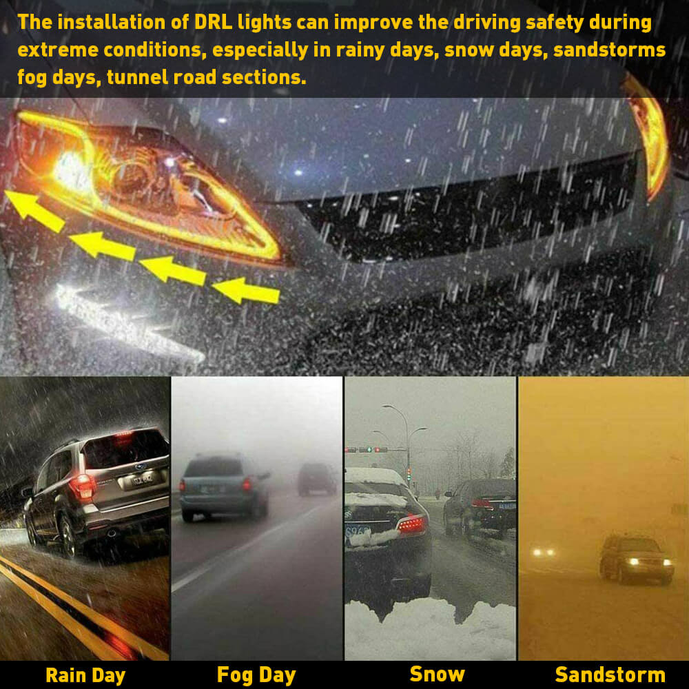 60cm Universal Flexible LED Daytime Running Lights & Turn Signal Strips for Cars, Trucks, SUVs - Waterproof DRL Light Strips for Headlight, Fog Light, Daytime Safety Driving