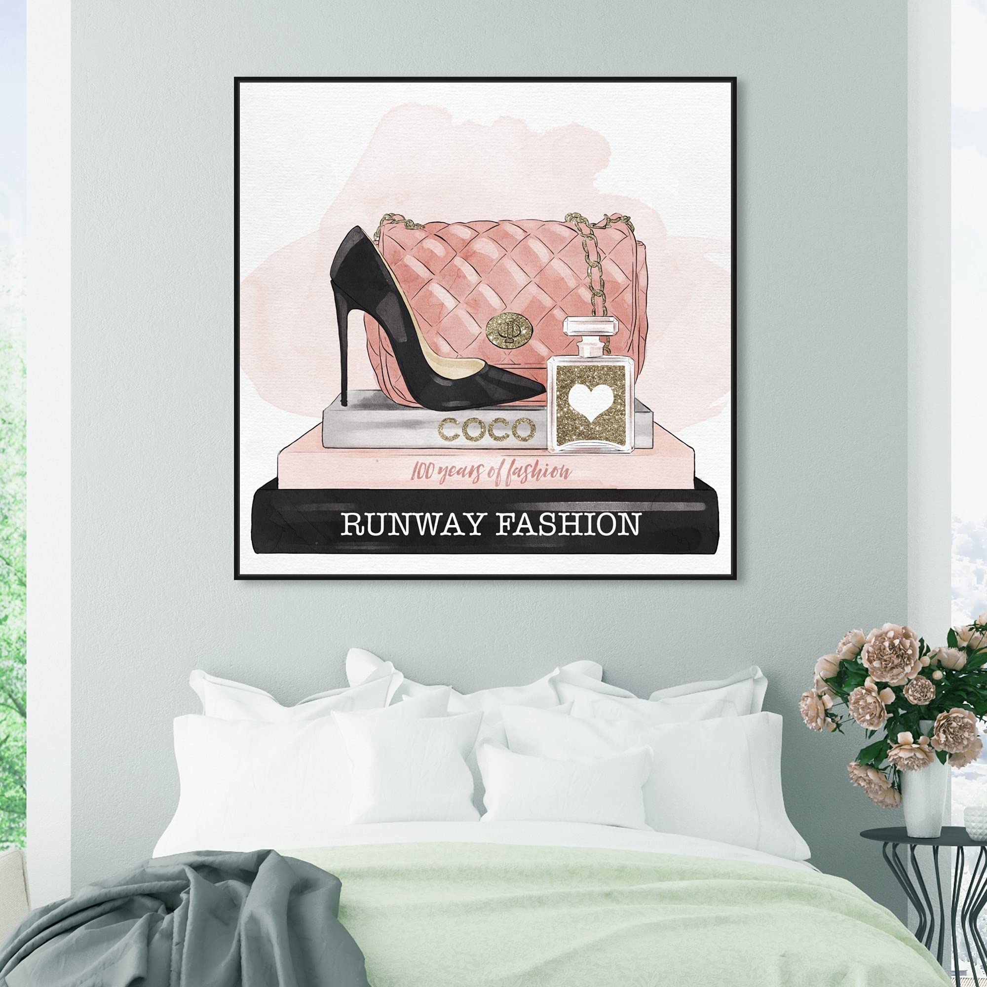 Oliver Gal Artist Co. Fashion Glam Wall Art Canvas Print - 40x40 Inch Black Floating Frame Gold Glitter Home Decor for Living Room, Bedroom & Office