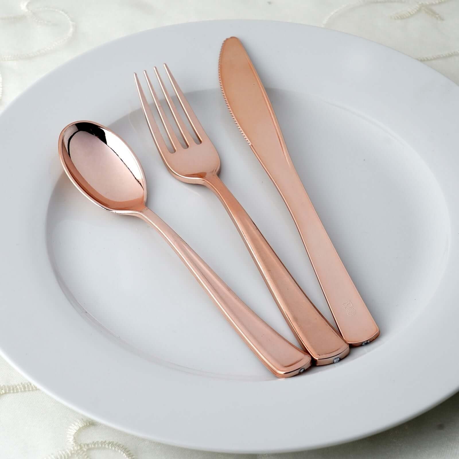 Efavormart 30-Pack Rose Gold Disposable Plastic Silverware Set - Heavy Duty 7